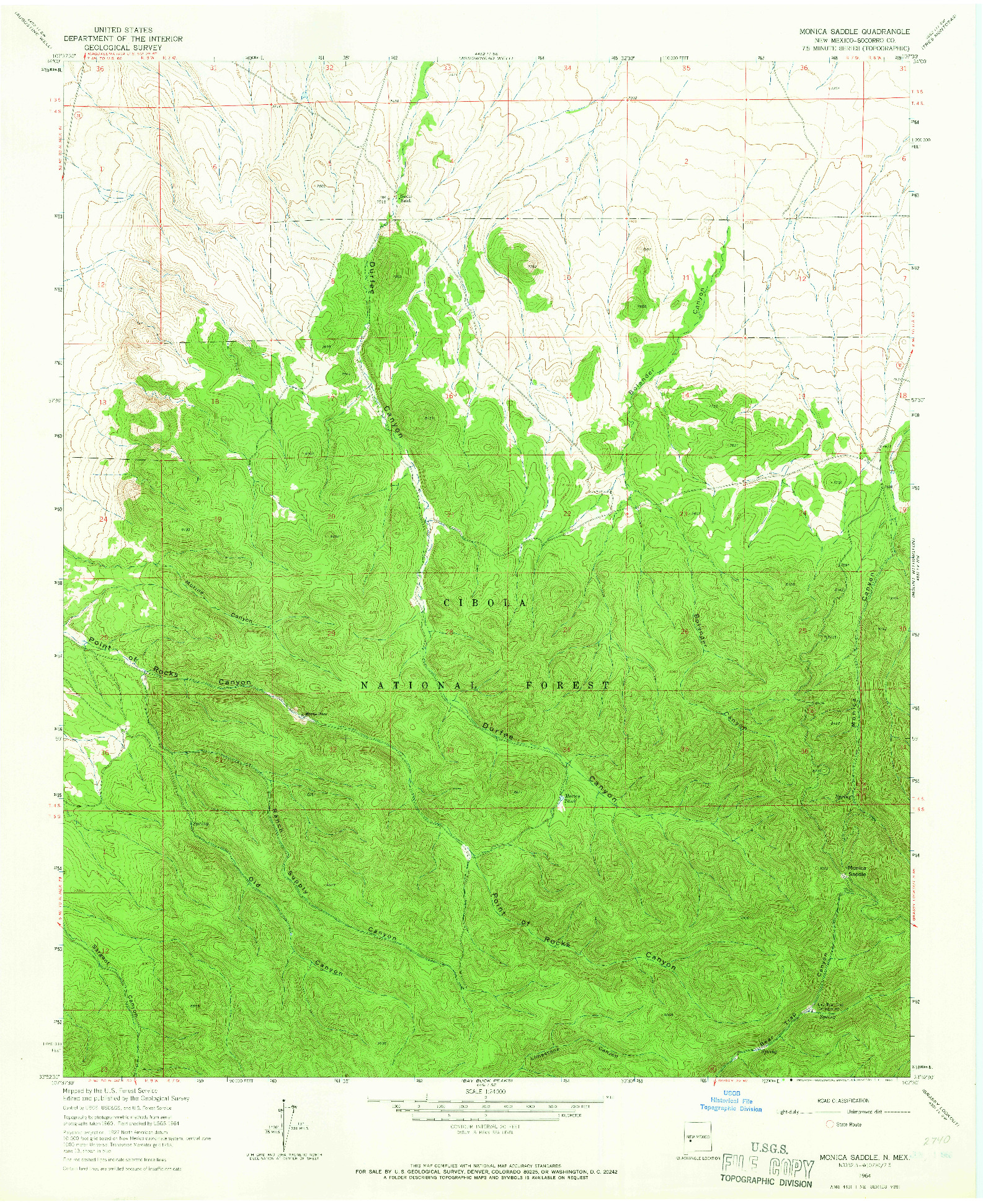 USGS 1:24000-SCALE QUADRANGLE FOR MONICA SADDLE, NM 1964