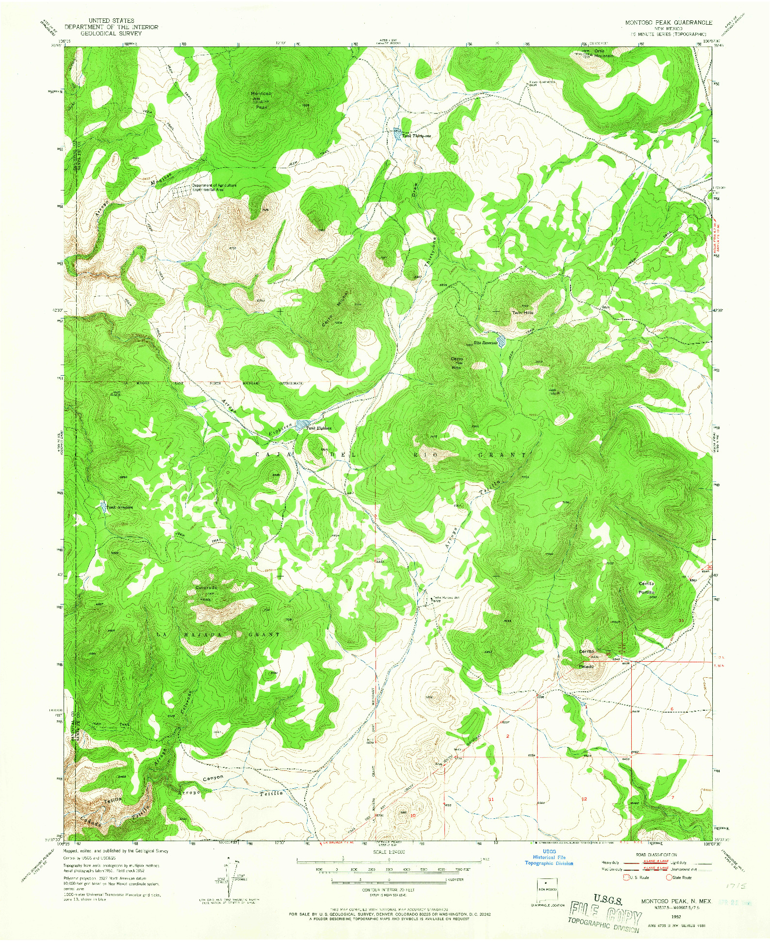 USGS 1:24000-SCALE QUADRANGLE FOR MONTOSO PEAK, NM 1952