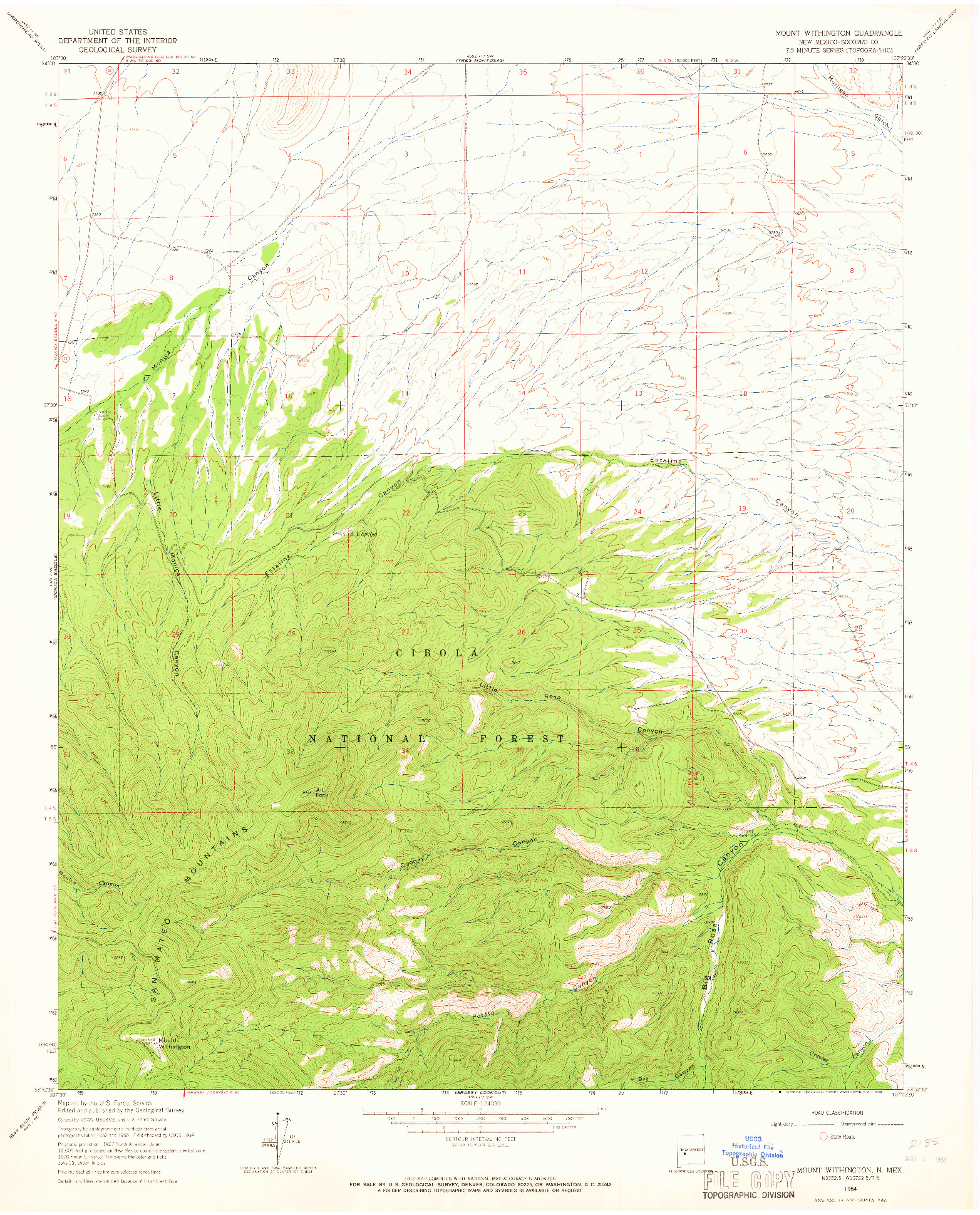 USGS 1:24000-SCALE QUADRANGLE FOR MOUNT WASHINGTON, NM 1964