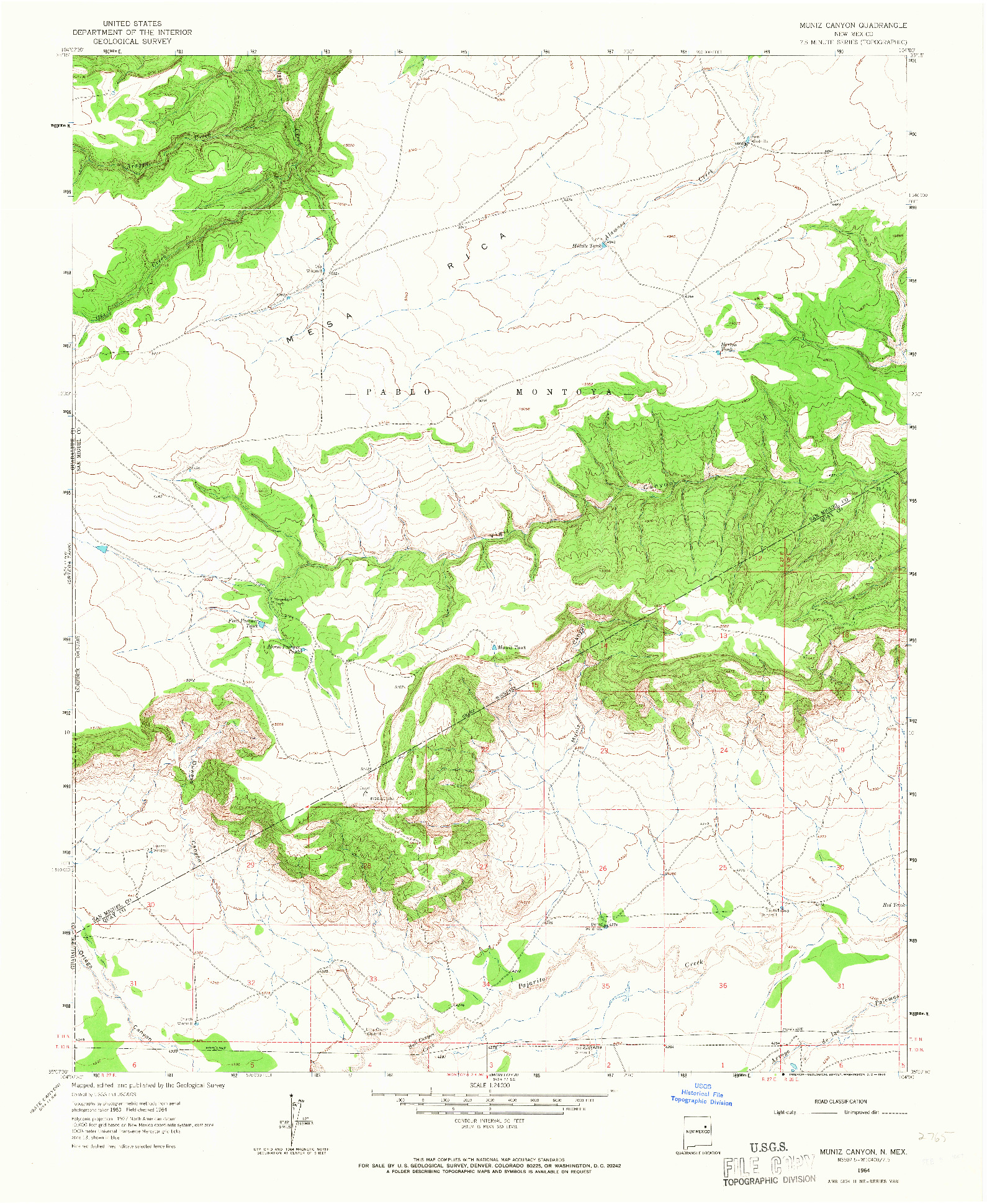 USGS 1:24000-SCALE QUADRANGLE FOR MUNIZ CANYON, NM 1964