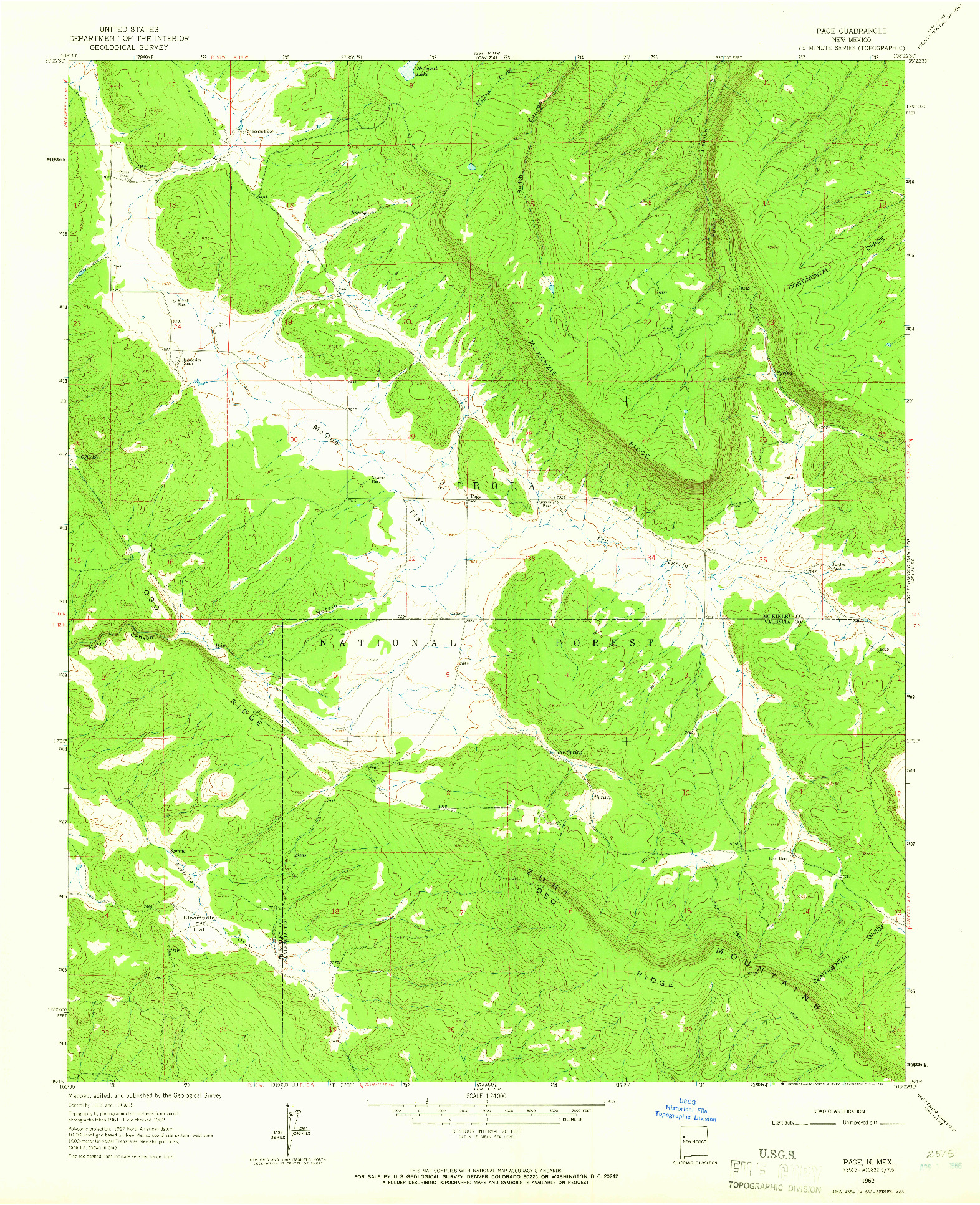 USGS 1:24000-SCALE QUADRANGLE FOR PAGE, NM 1962