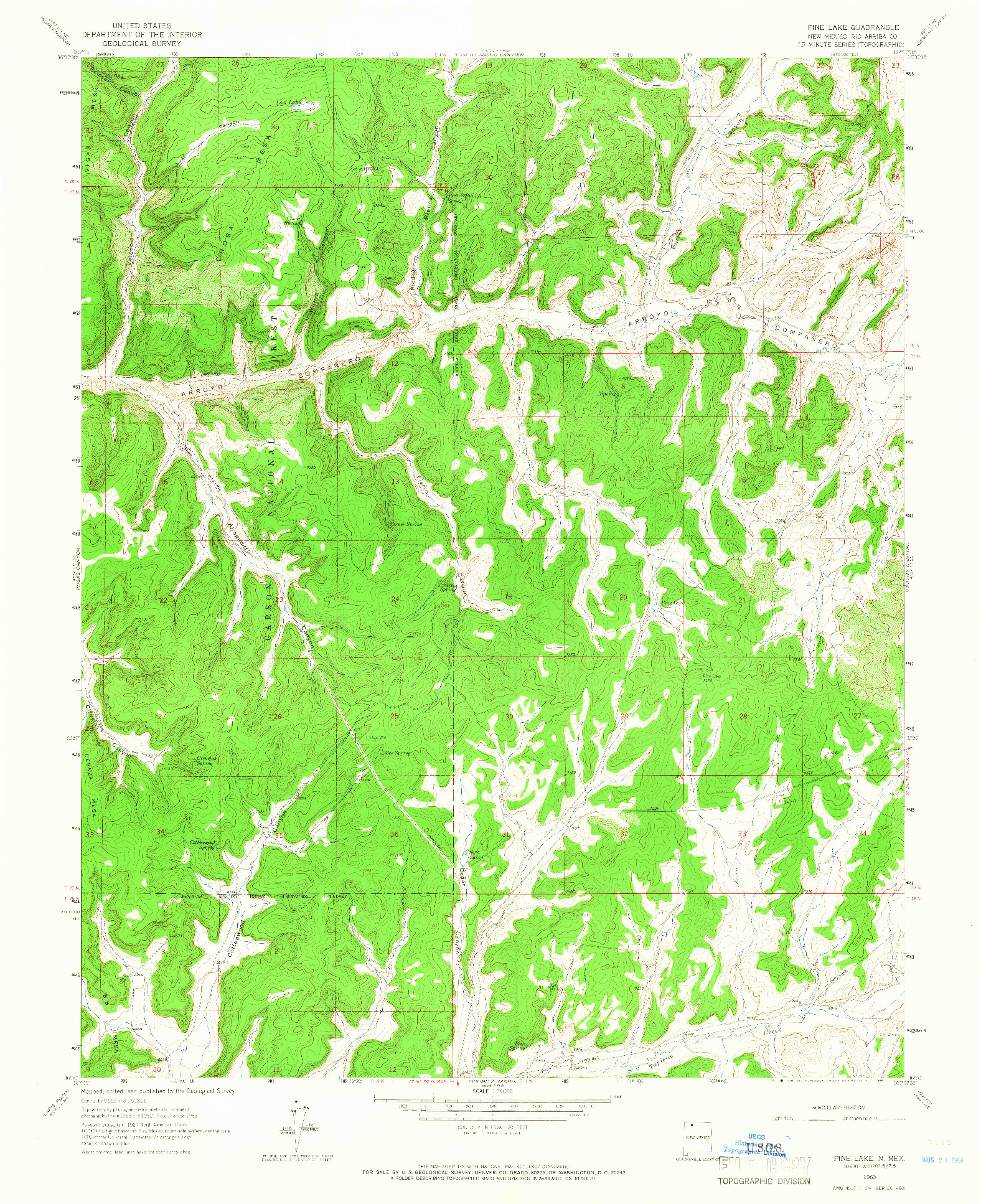 USGS 1:24000-SCALE QUADRANGLE FOR PINE LAKE, NM 1963