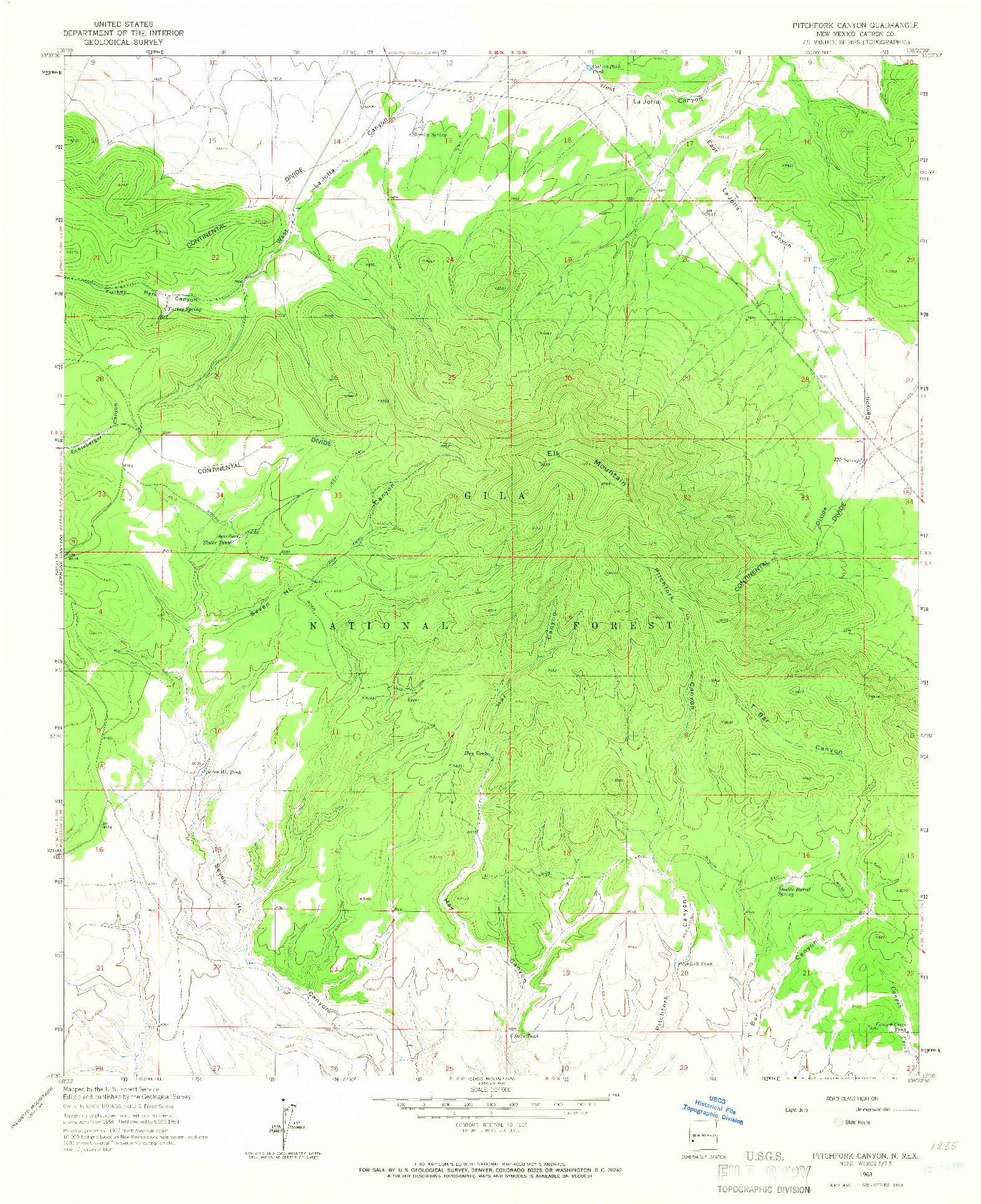 USGS 1:24000-SCALE QUADRANGLE FOR PITCHFORK CANYON, NM 1963