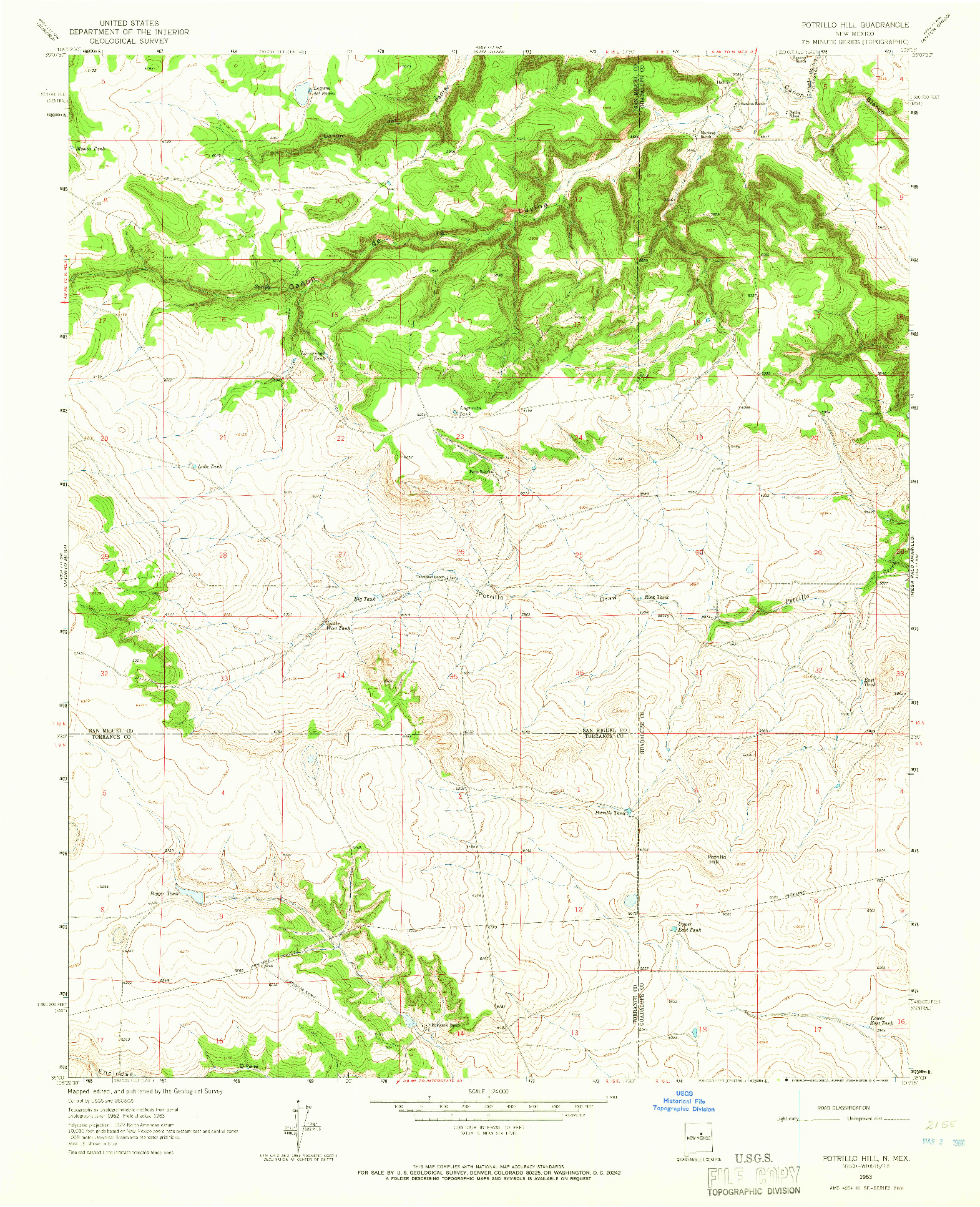 USGS 1:24000-SCALE QUADRANGLE FOR POTRILLO HILL, NM 1963
