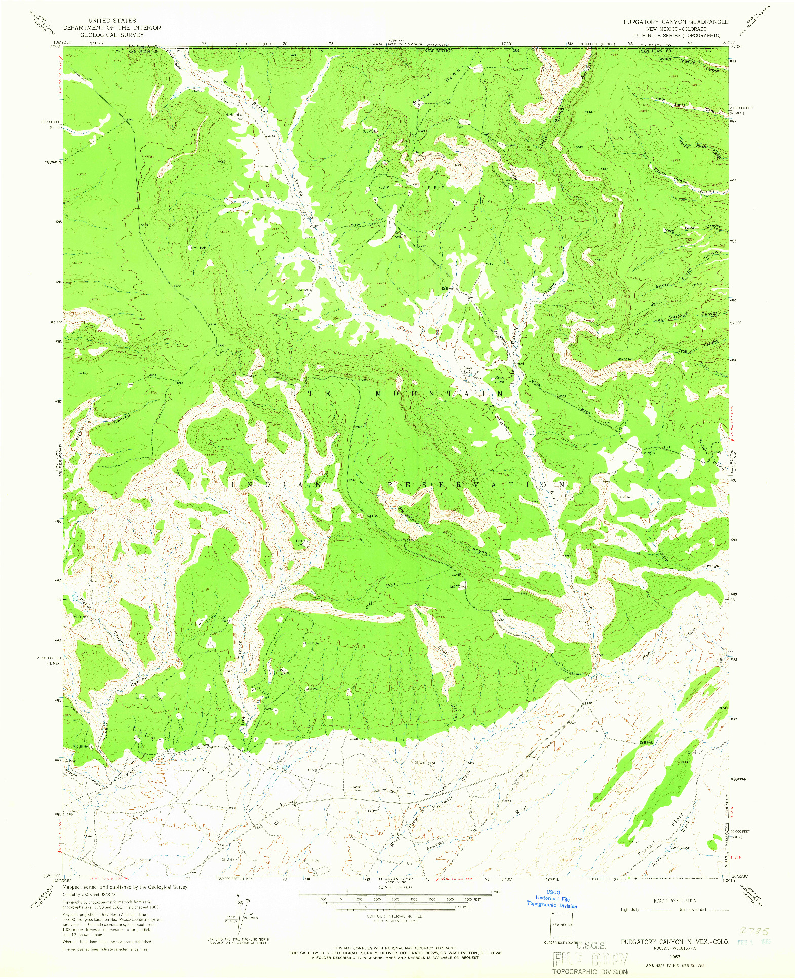 USGS 1:24000-SCALE QUADRANGLE FOR PURGATORY CANYON, NM 1963