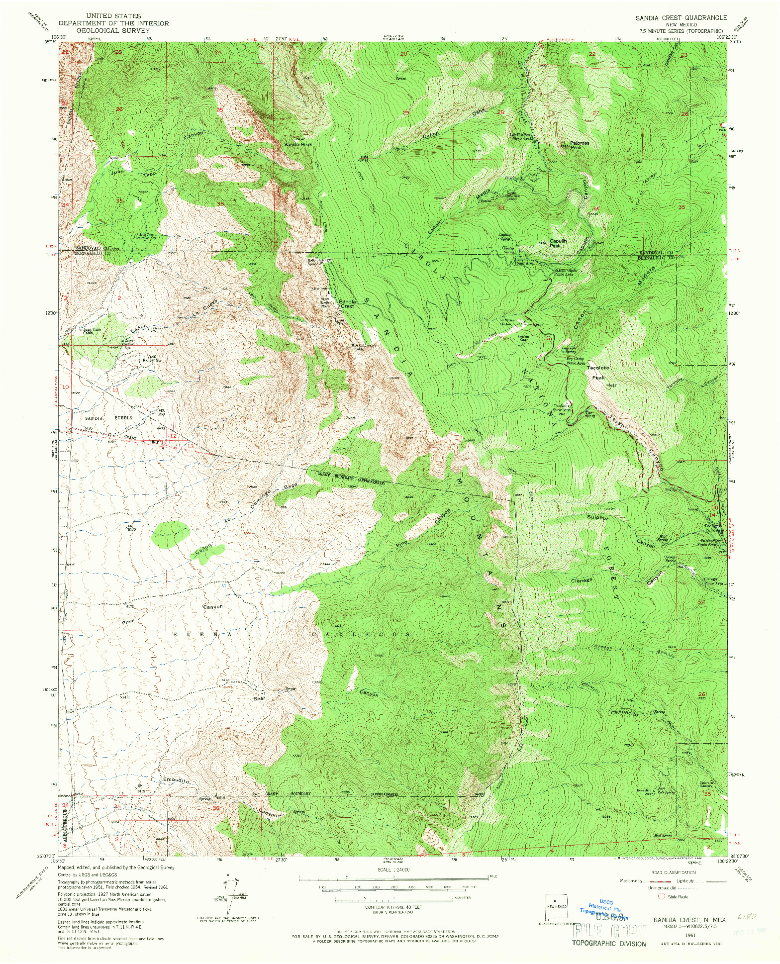 USGS 1:24000-SCALE QUADRANGLE FOR SANDIA CREST, NM 1961
