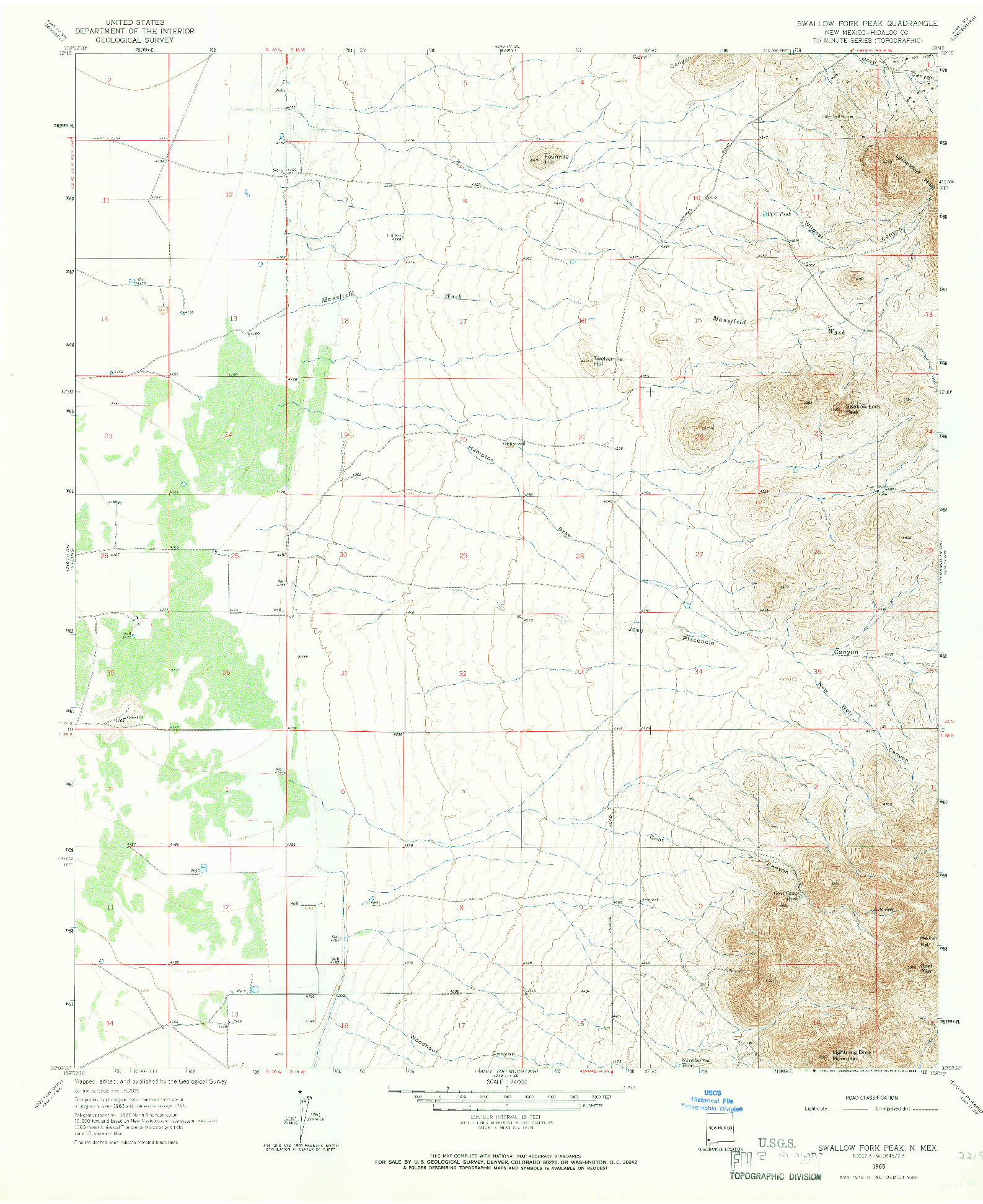 USGS 1:24000-SCALE QUADRANGLE FOR SWALLOW FORK PEAK, NM 1965