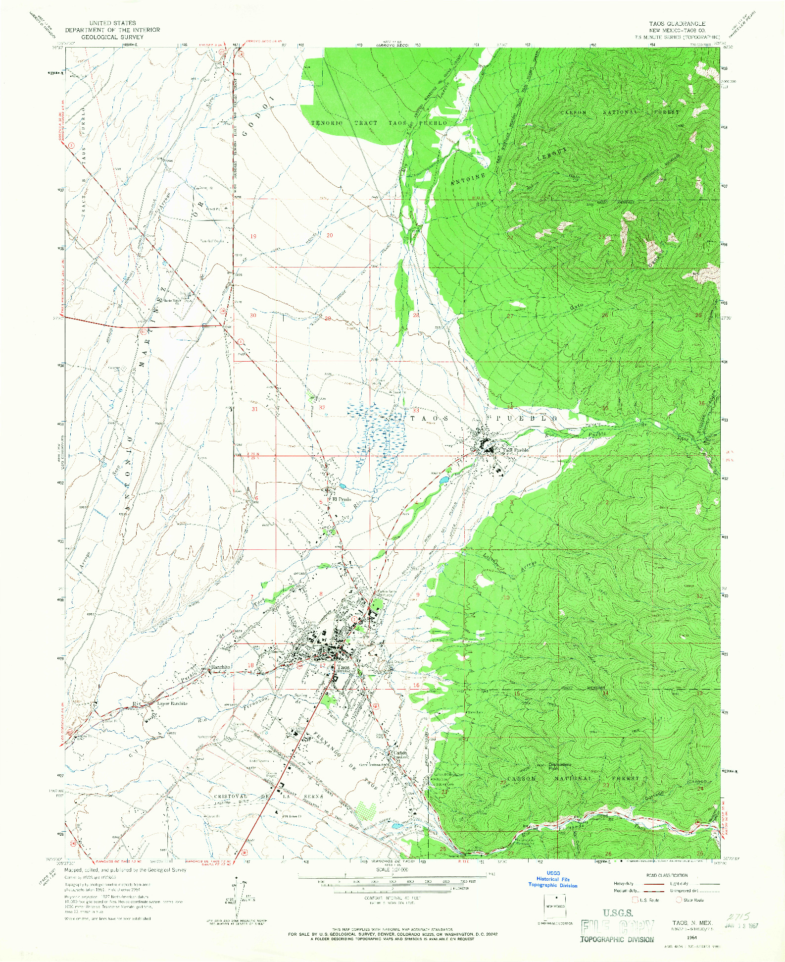 USGS 1:24000-SCALE QUADRANGLE FOR TAOS, NM 1964