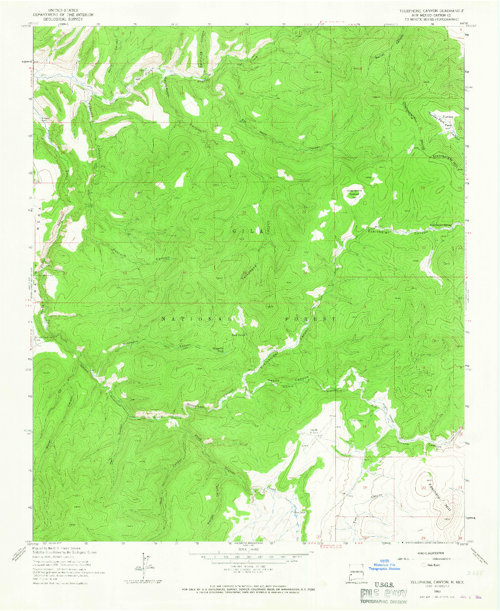 USGS 1:24000-SCALE QUADRANGLE FOR TELEPHONE CANYON, NM 1963