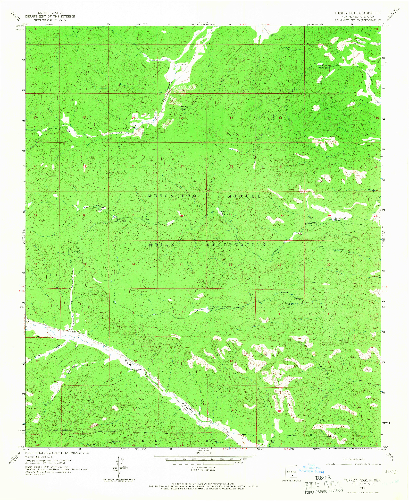 USGS 1:24000-SCALE QUADRANGLE FOR TURKEY PEAK, NM 1963