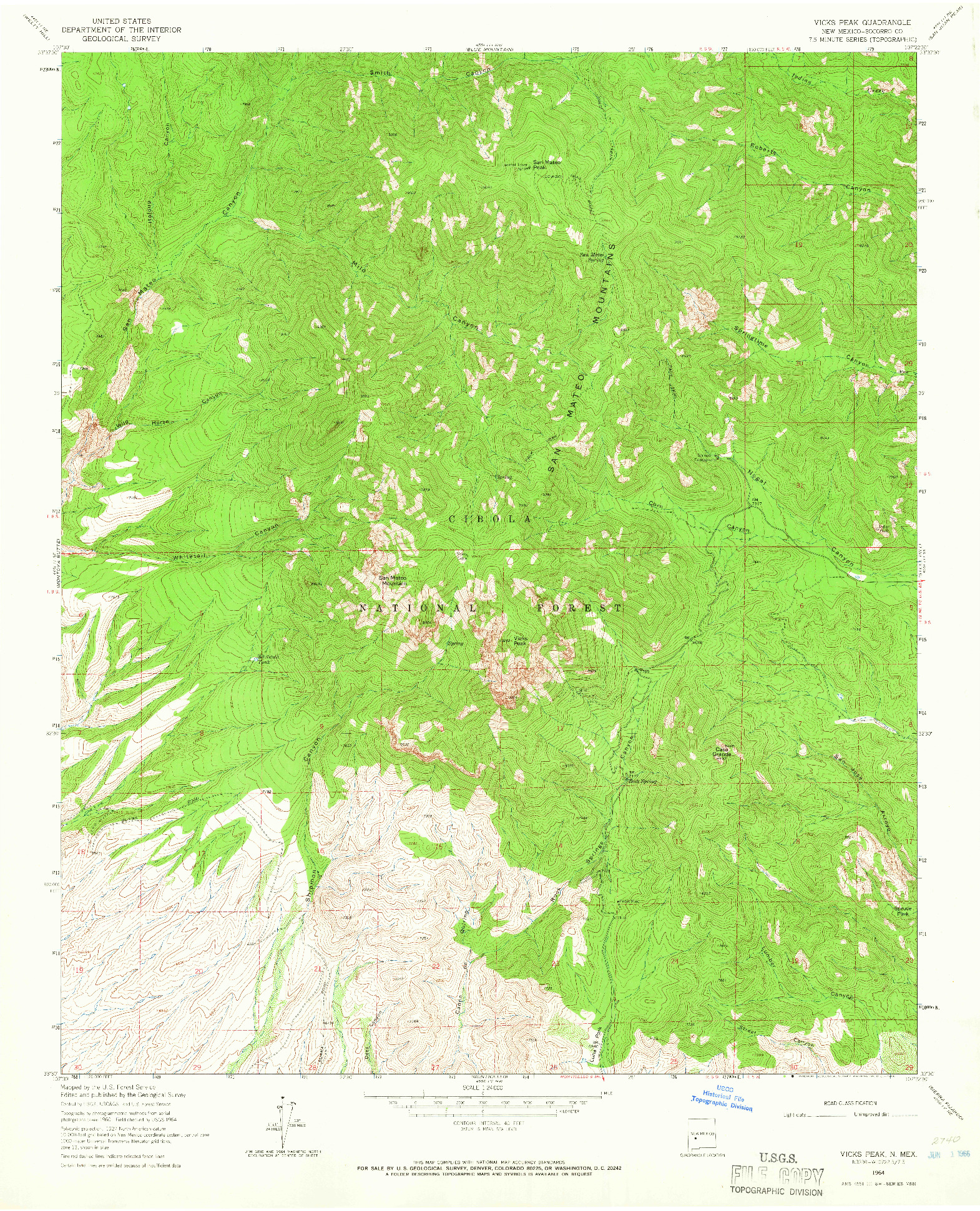 USGS 1:24000-SCALE QUADRANGLE FOR VICKS PEAK, NM 1964