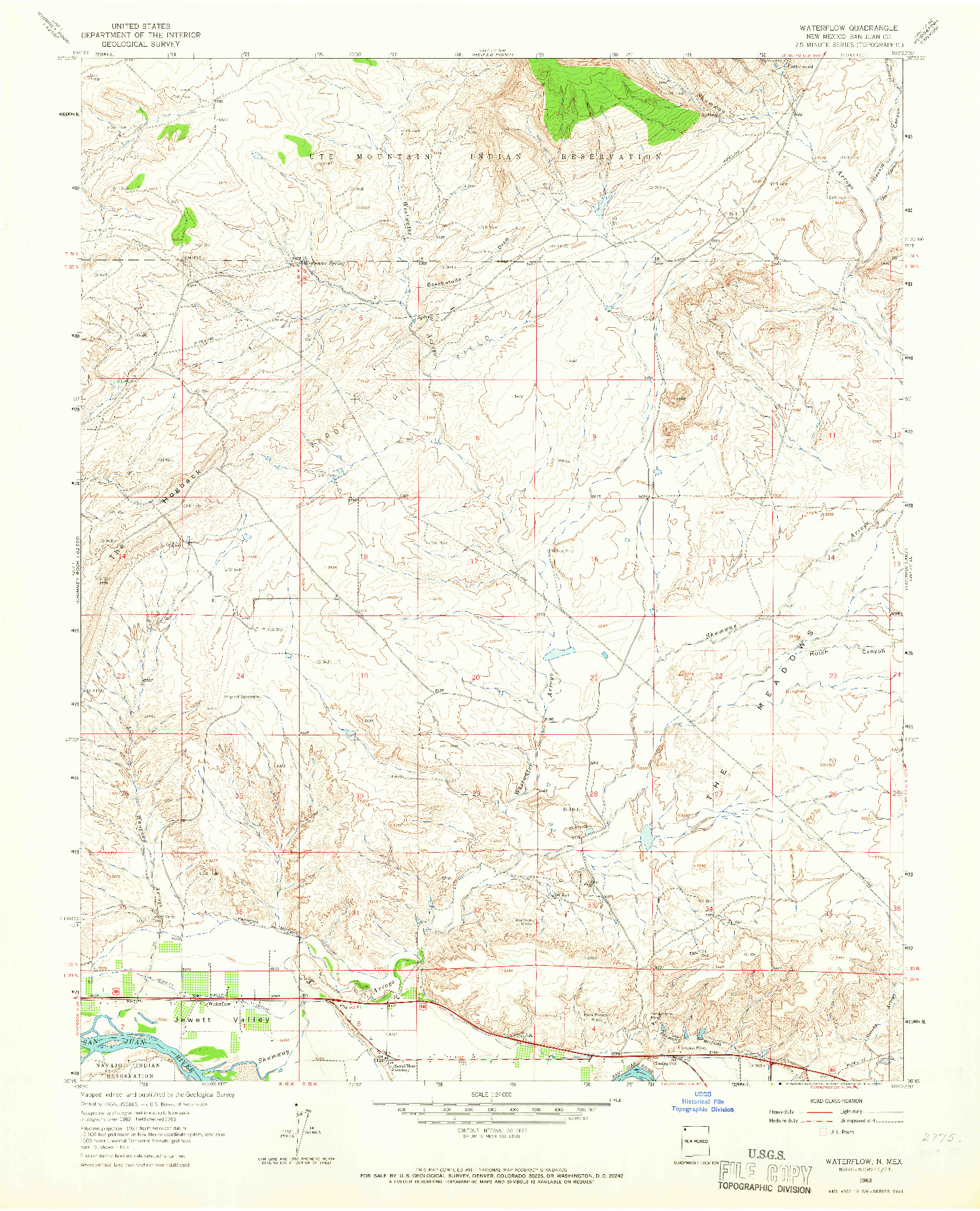 USGS 1:24000-SCALE QUADRANGLE FOR WATERFLOW, NM 1963