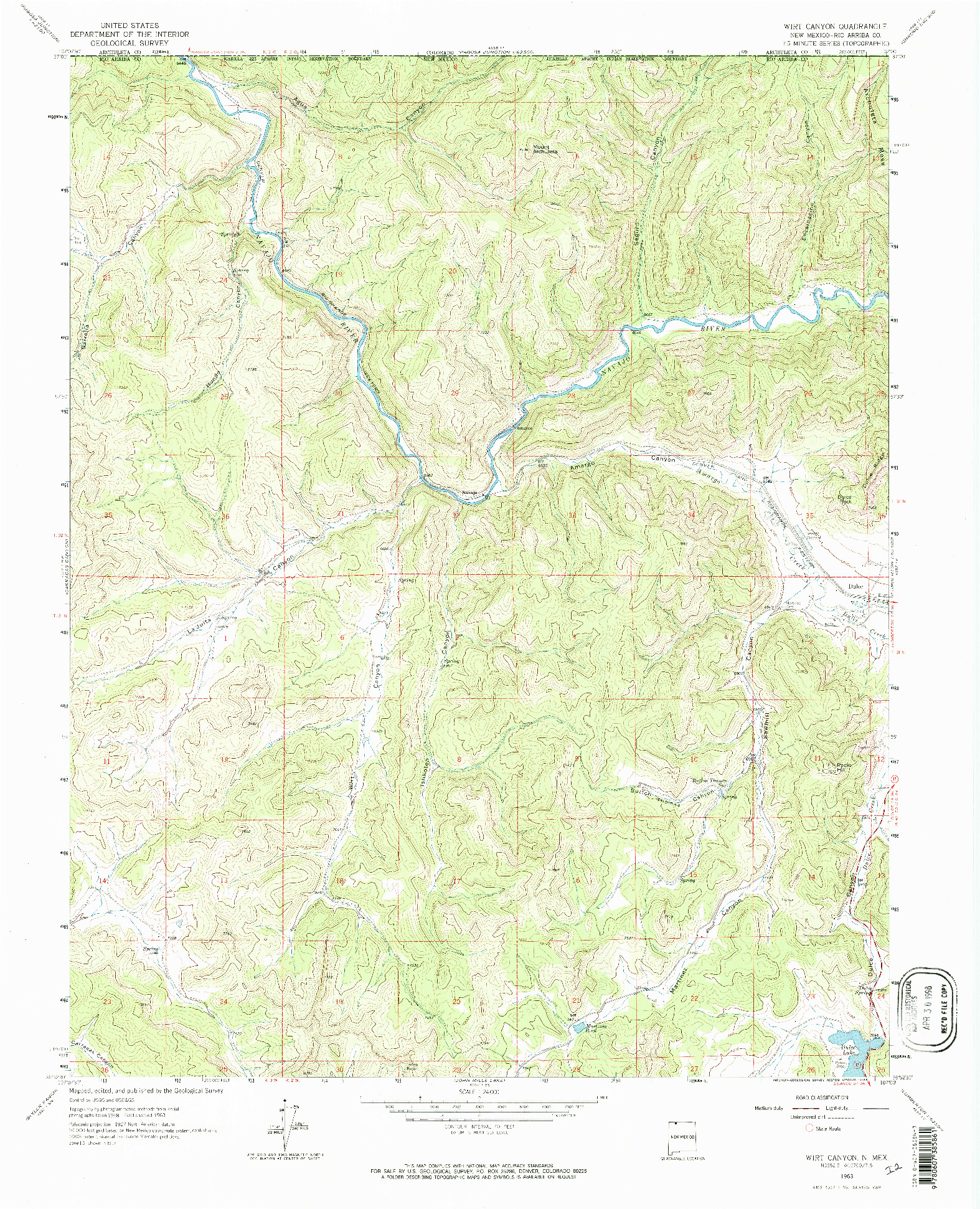 USGS 1:24000-SCALE QUADRANGLE FOR WIRT CANYON, NM 1963