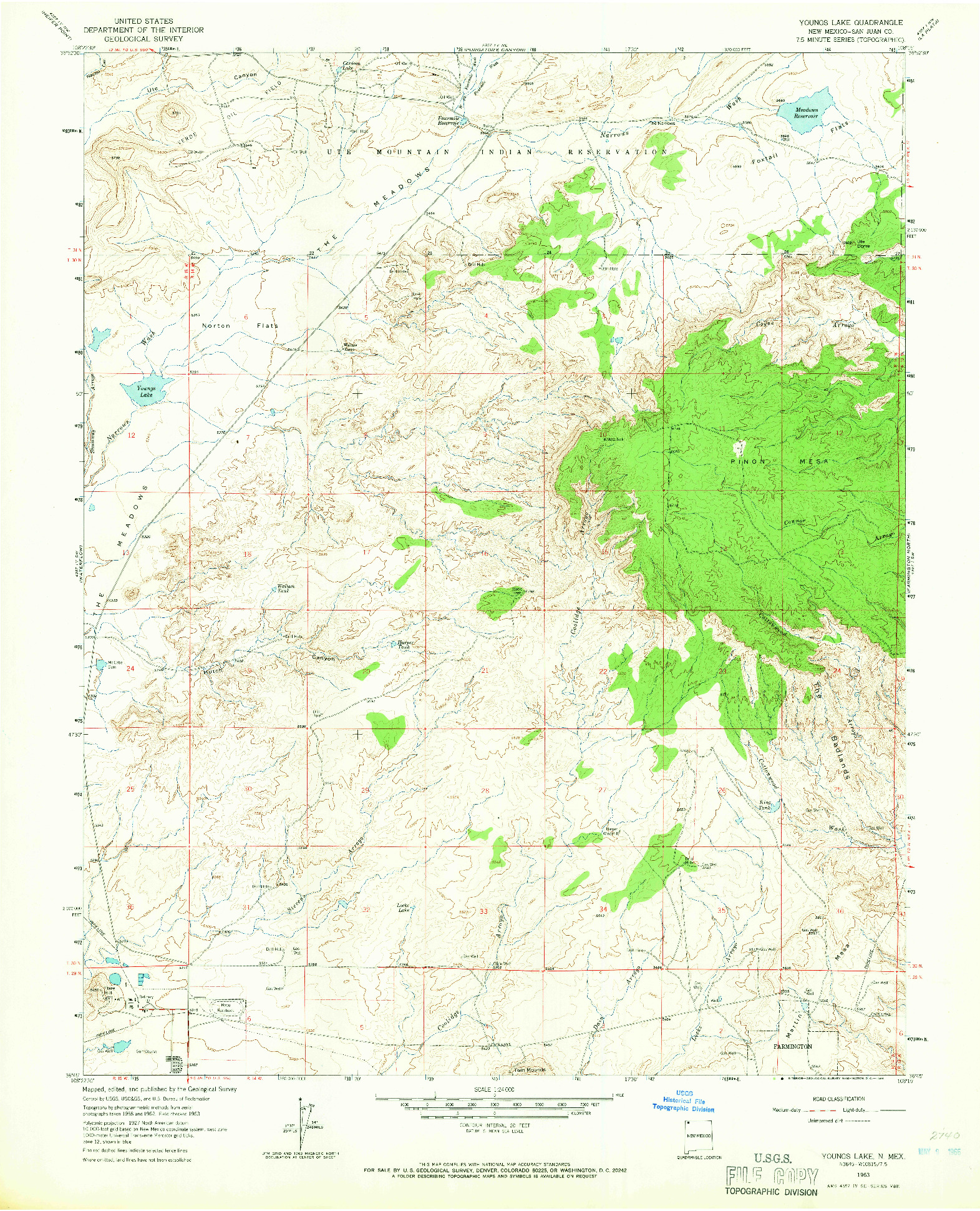 USGS 1:24000-SCALE QUADRANGLE FOR YOUNGS LAKE, NM 1963