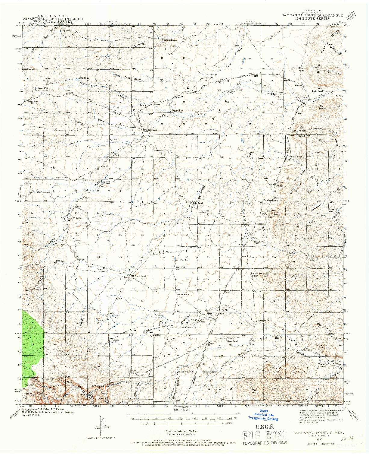 USGS 1:62500-SCALE QUADRANGLE FOR BANDANNA POINT, NM 1940