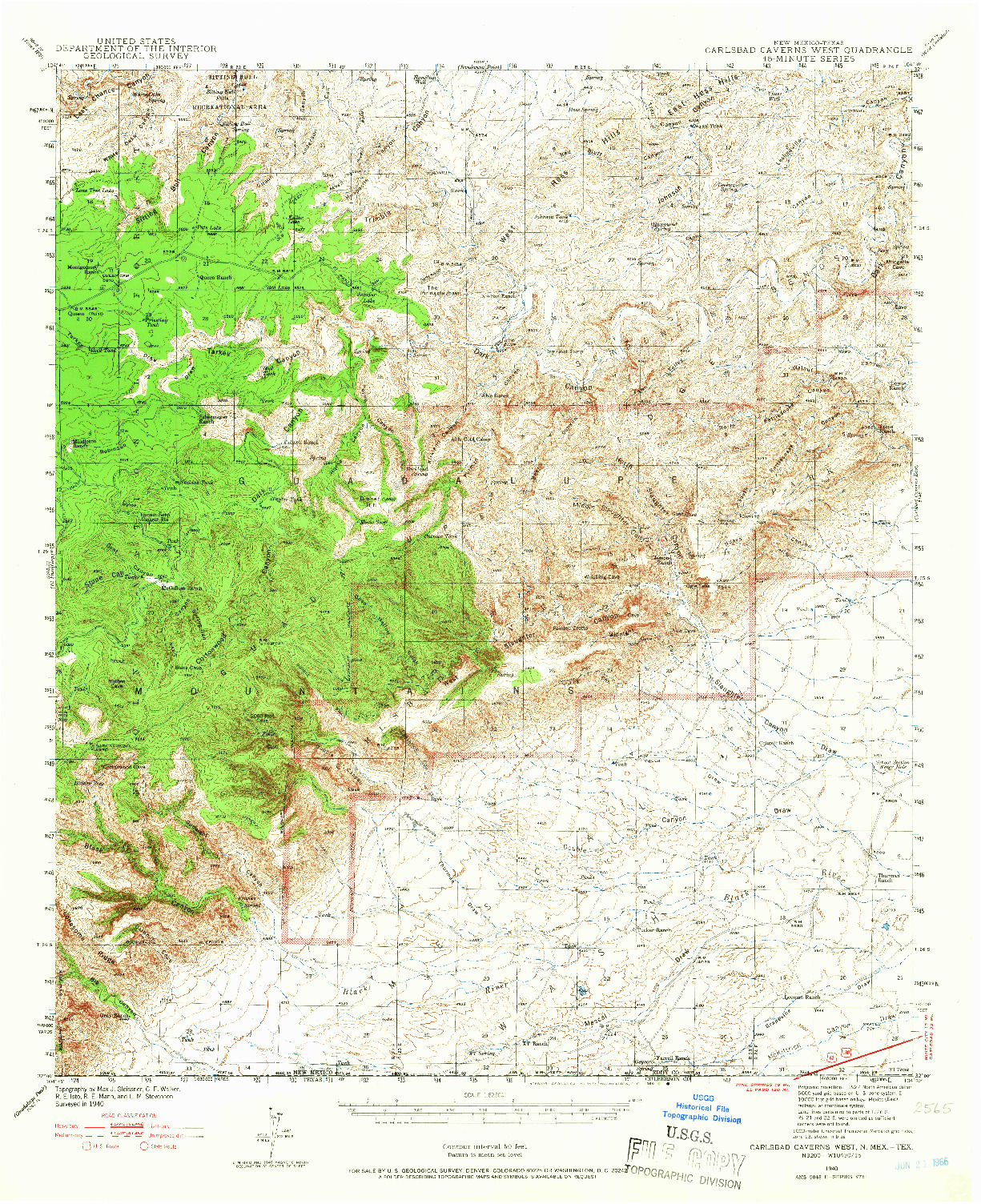 USGS 1:62500-SCALE QUADRANGLE FOR CARLSBAD CAVERNS WEST, NM 1940