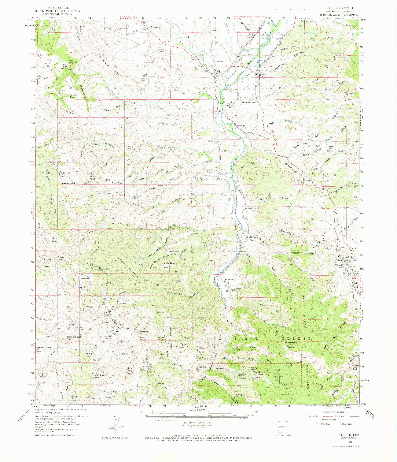 USGS 1:62500-SCALE QUADRANGLE FOR CLIFF, NM 1959