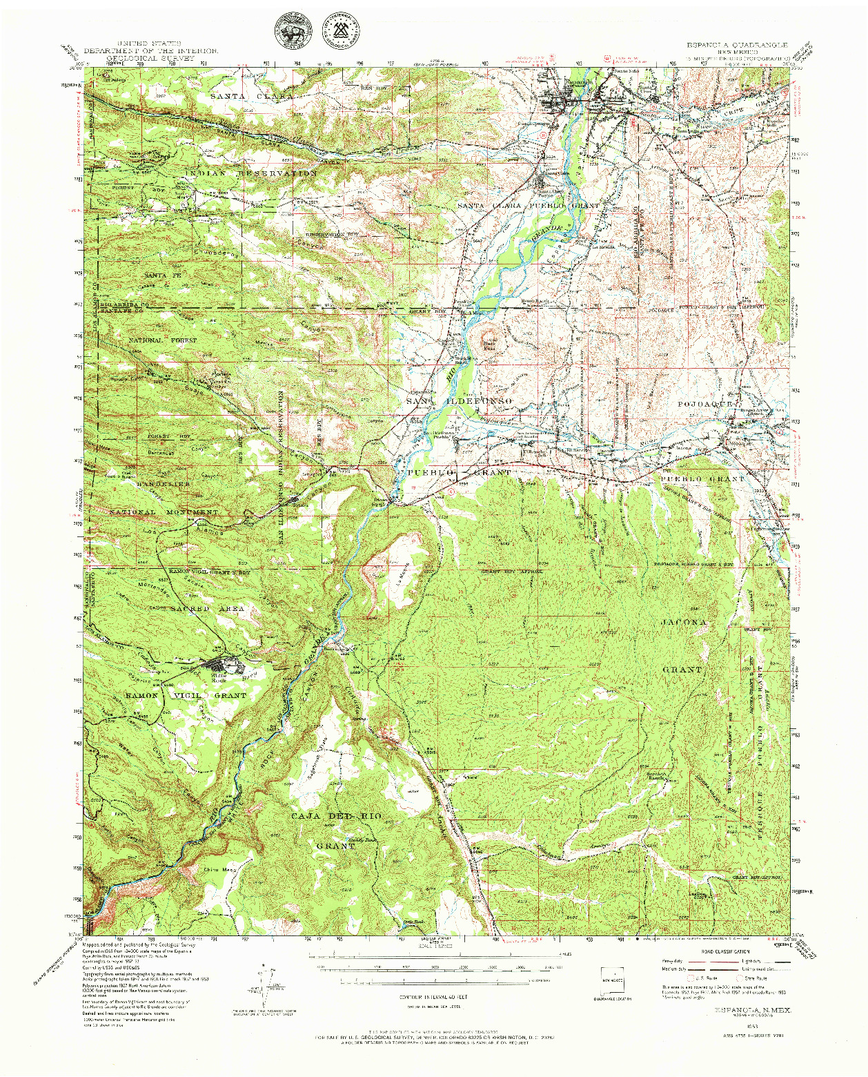 USGS 1:62500-SCALE QUADRANGLE FOR ESPANOLA, NM 1953