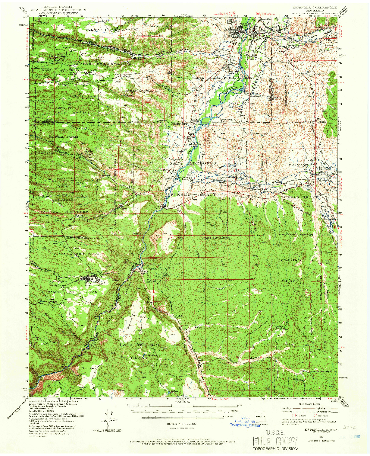 USGS 1:62500-SCALE QUADRANGLE FOR ESPANOLA, NM 1953