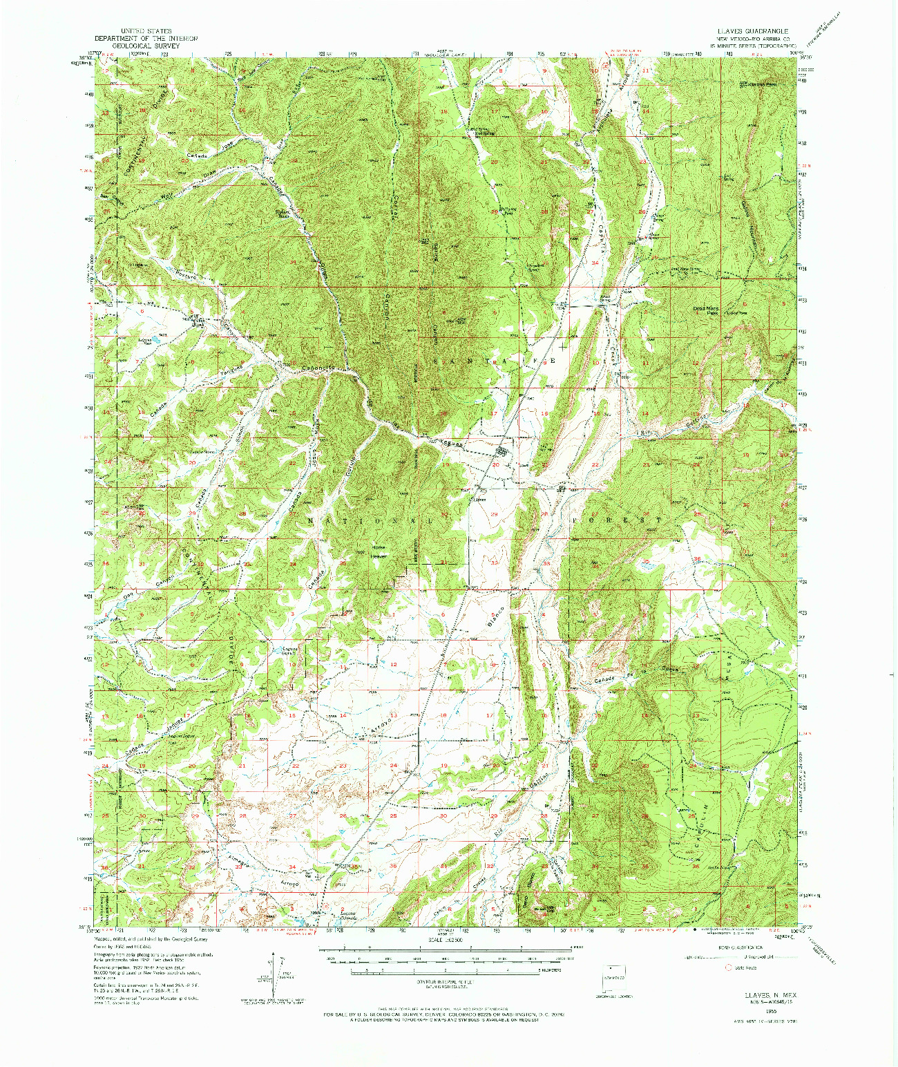 USGS 1:62500-SCALE QUADRANGLE FOR LLAVES, NM 1955