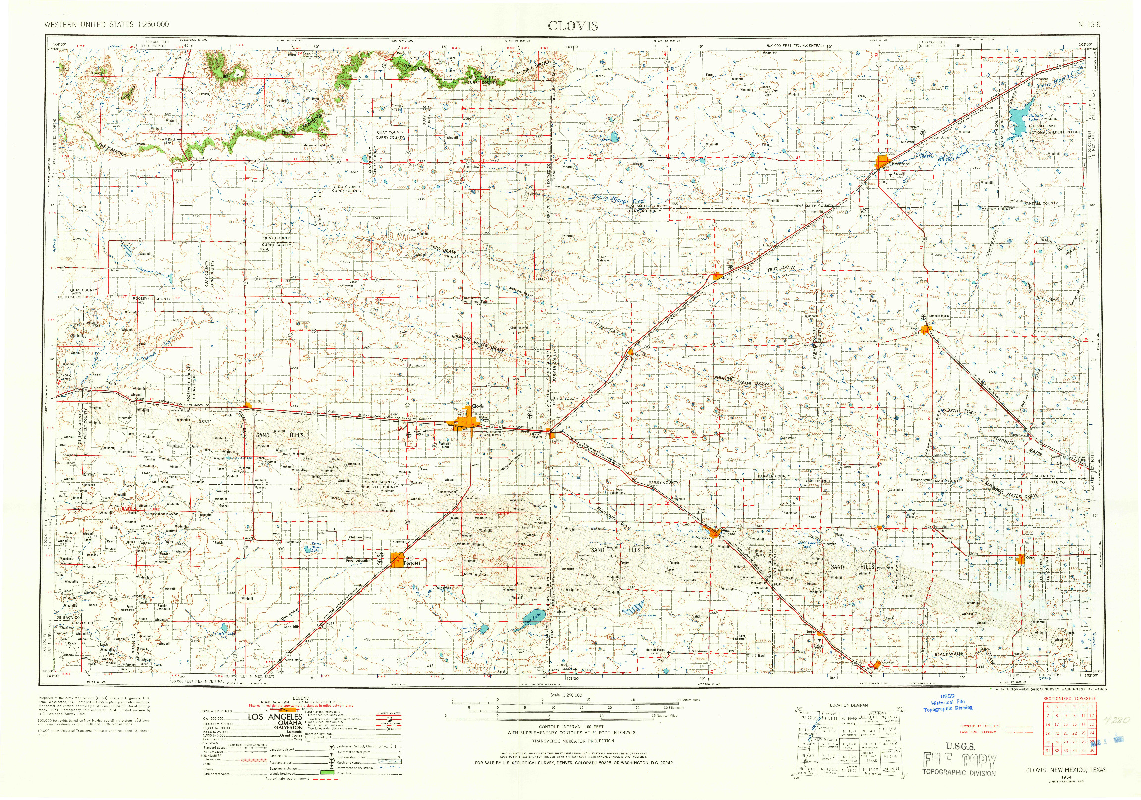 USGS 1:250000-SCALE QUADRANGLE FOR CLOVIS, NM 1954