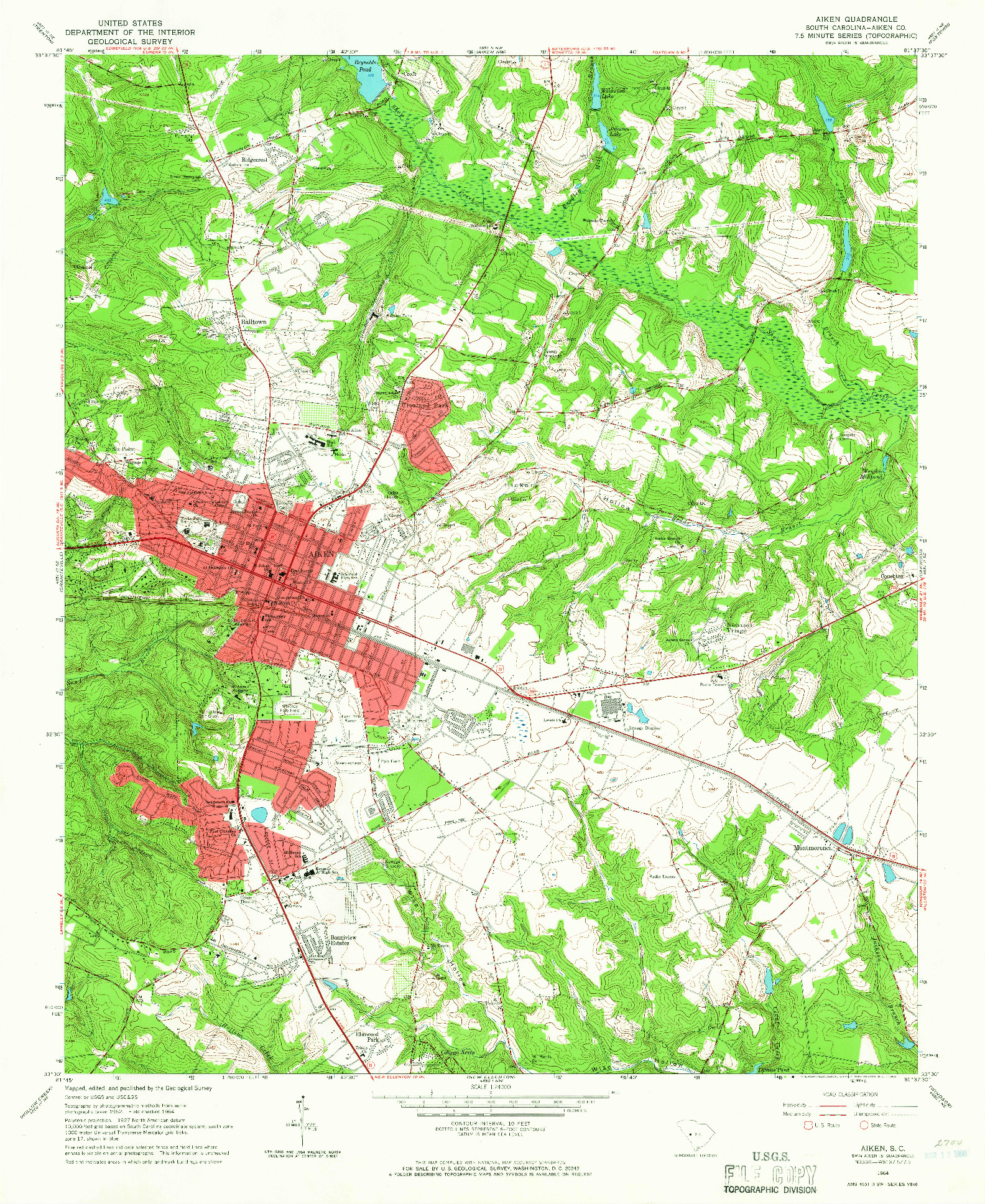 USGS 1:24000-SCALE QUADRANGLE FOR AIKEN, SC 1964