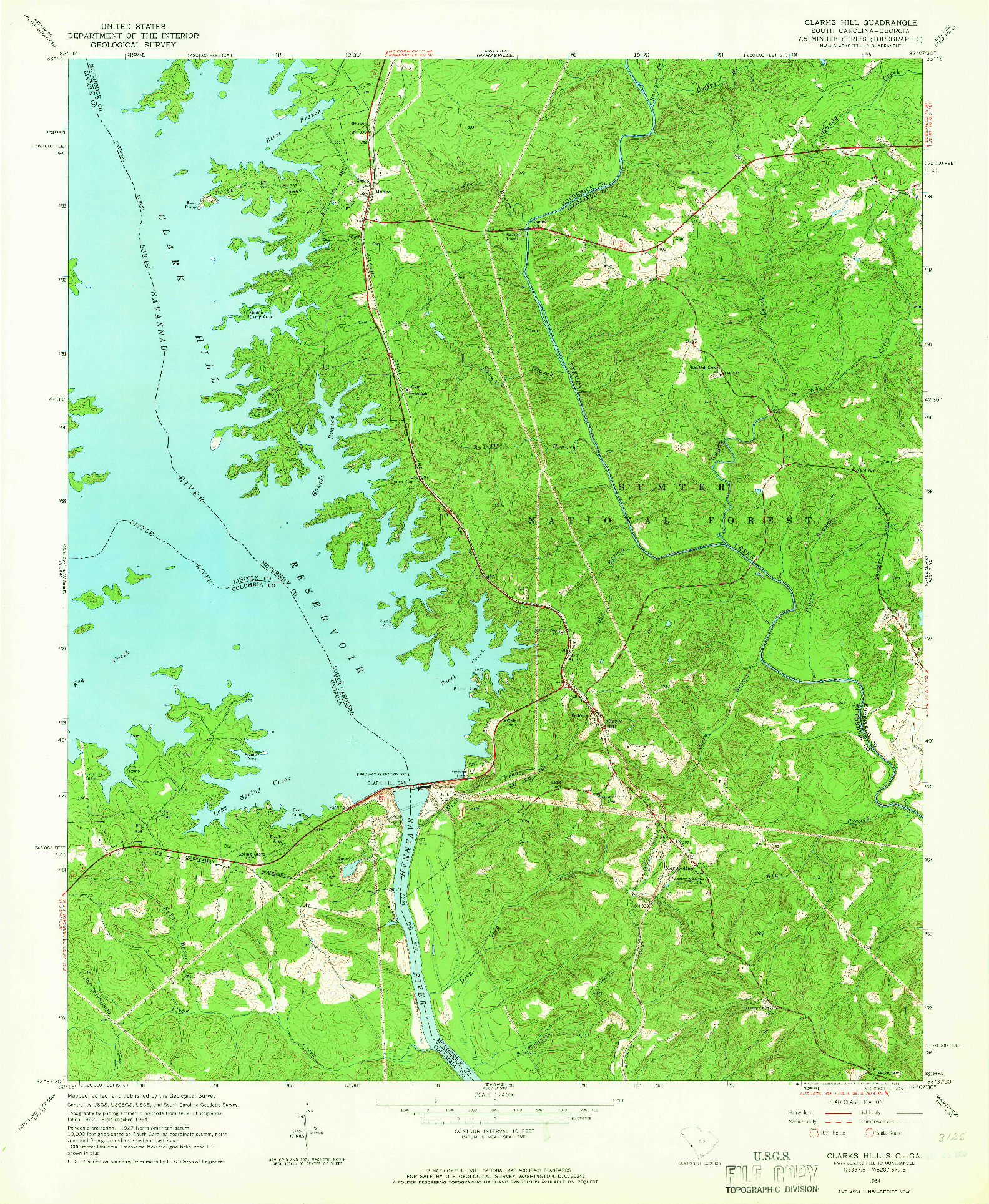 USGS 1:24000-SCALE QUADRANGLE FOR CLARKS HILL, SC 1964