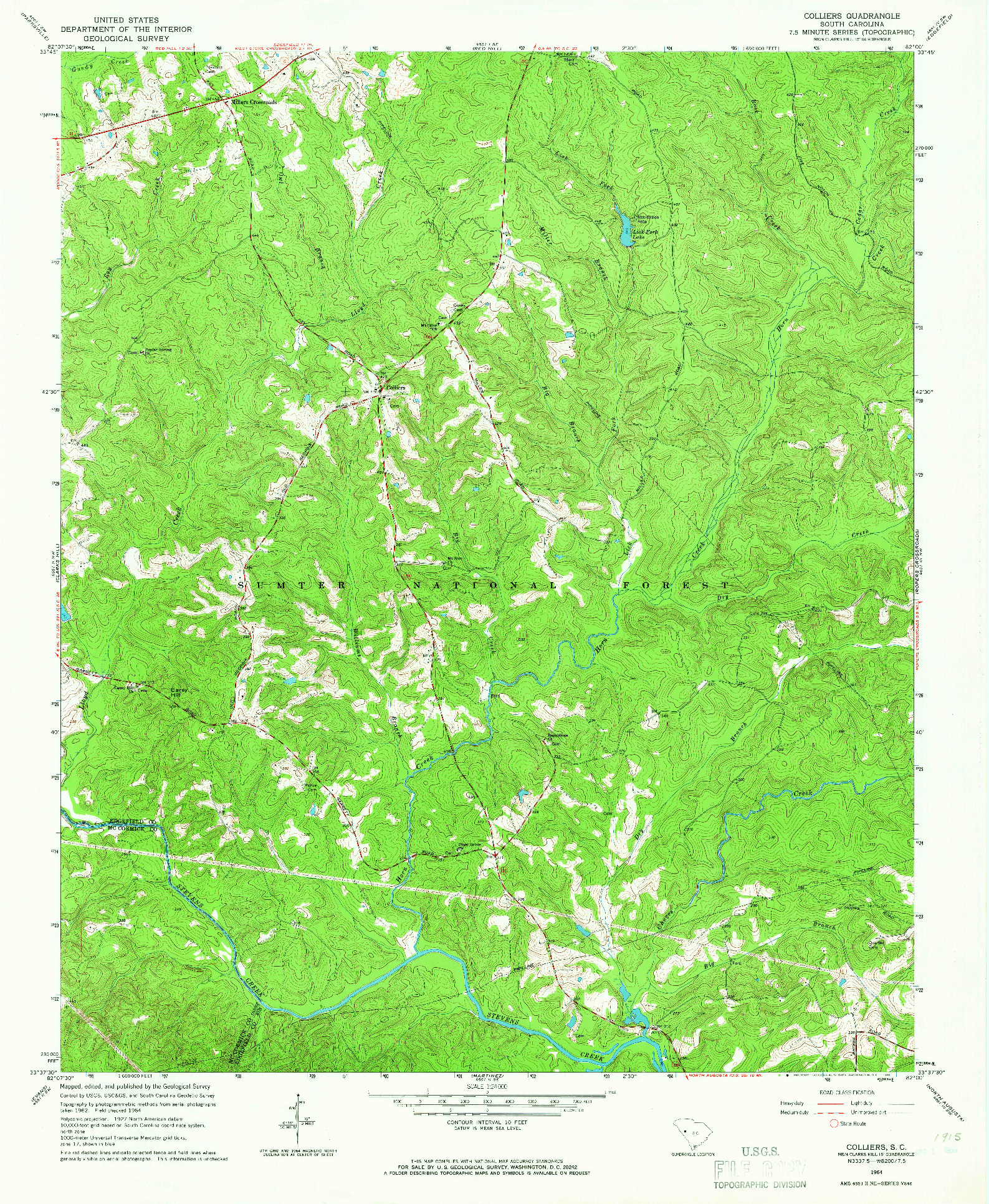 USGS 1:24000-SCALE QUADRANGLE FOR COLLIERS, SC 1964