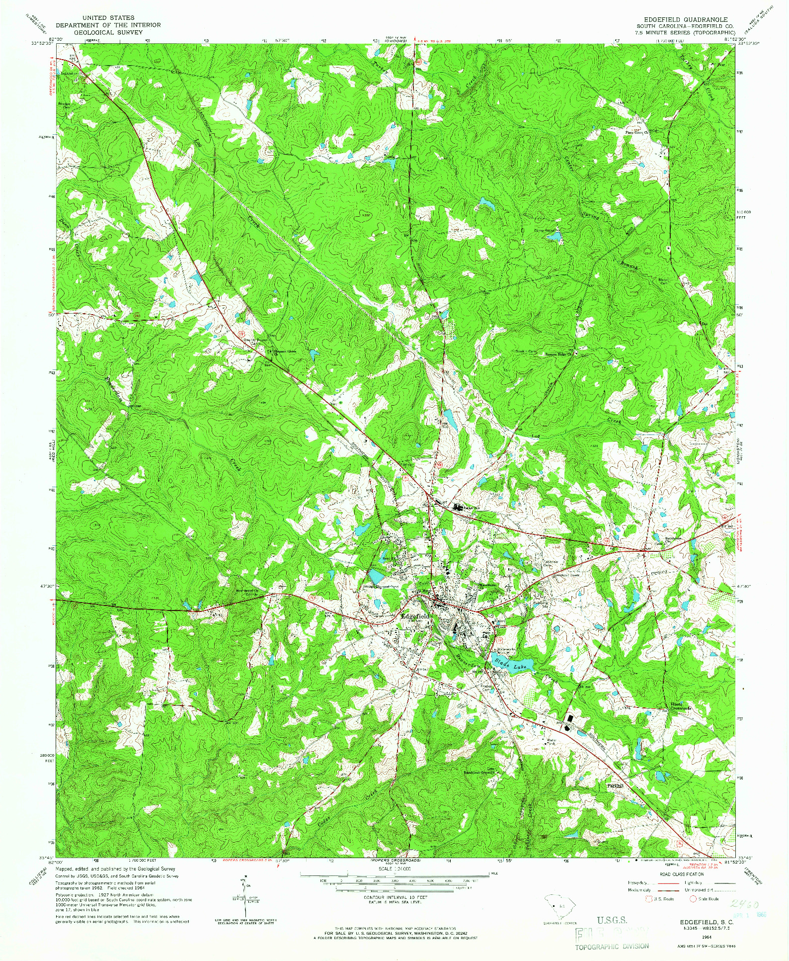 USGS 1:24000-SCALE QUADRANGLE FOR EDGEFIELD, SC 1964