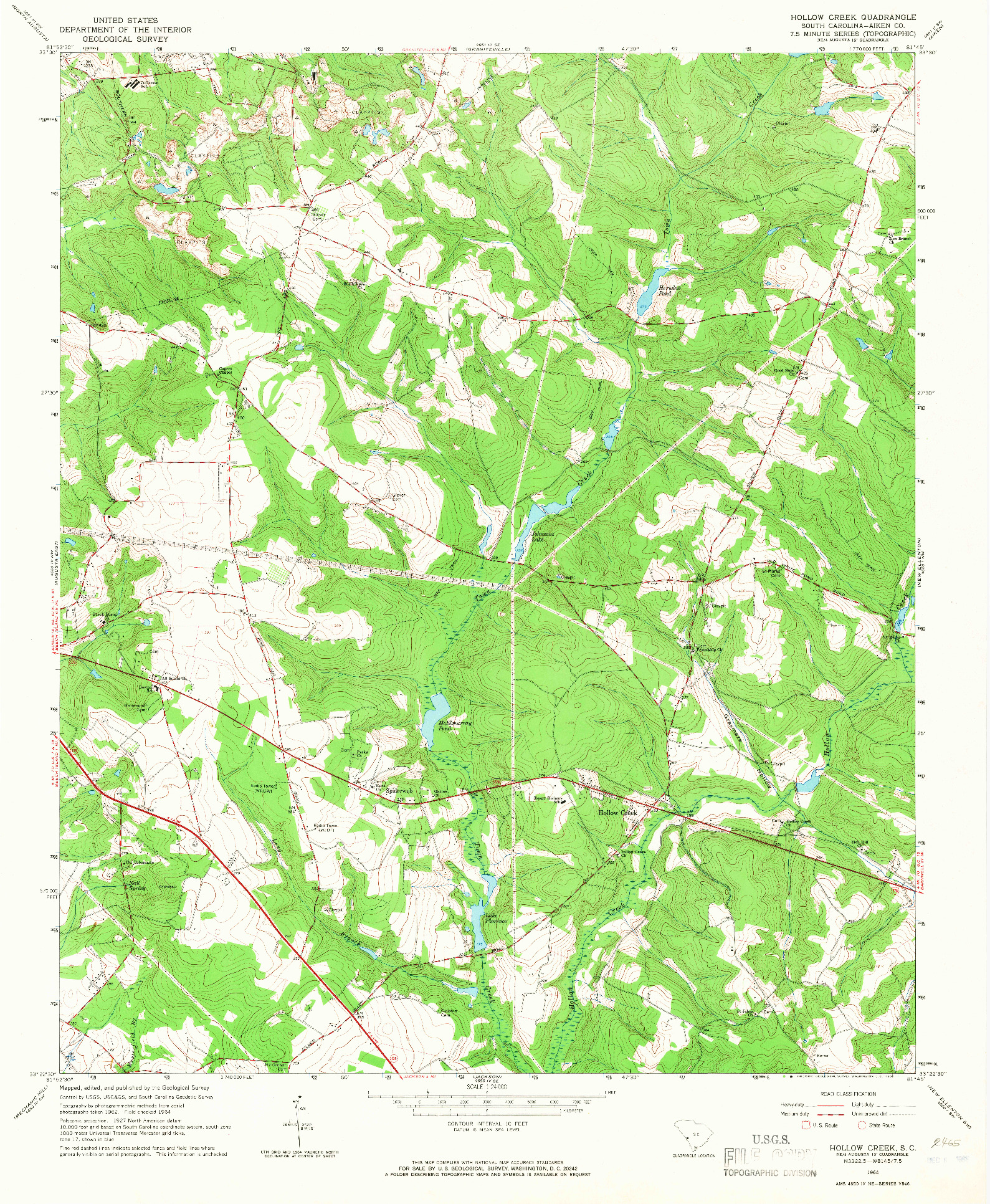 USGS 1:24000-SCALE QUADRANGLE FOR HOLLOW CREEK, SC 1964