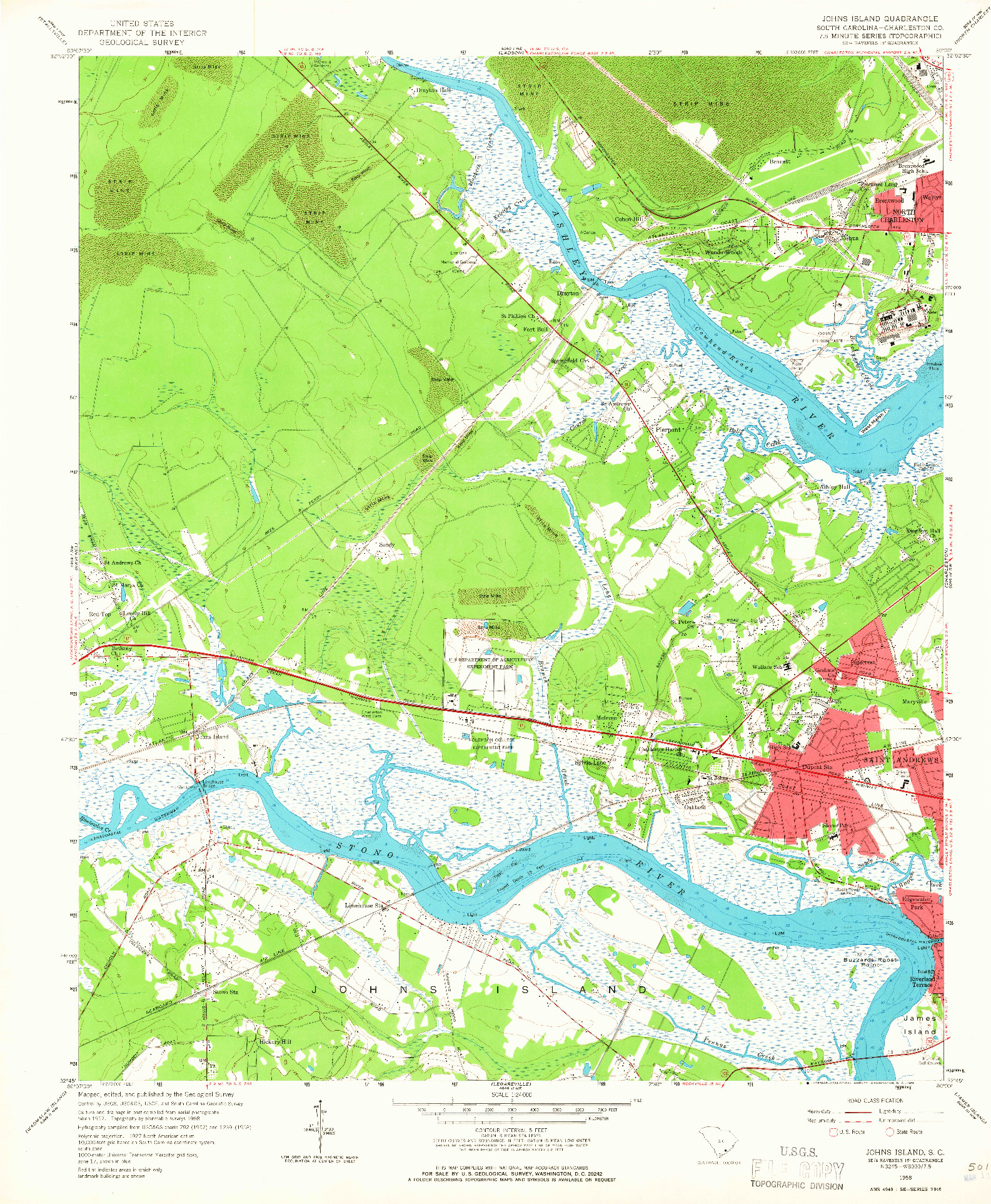 USGS 1:24000-SCALE QUADRANGLE FOR JOHNS ISLAND, SC 1958