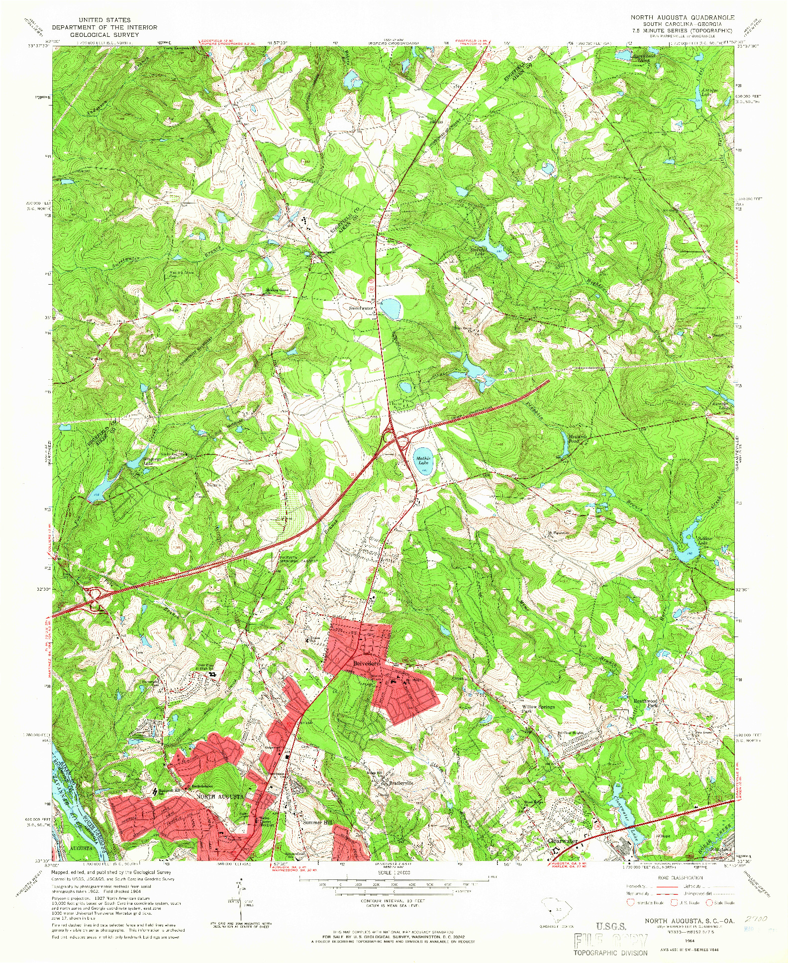 USGS 1:24000-SCALE QUADRANGLE FOR NORTH AUGUSTA, SC 1964