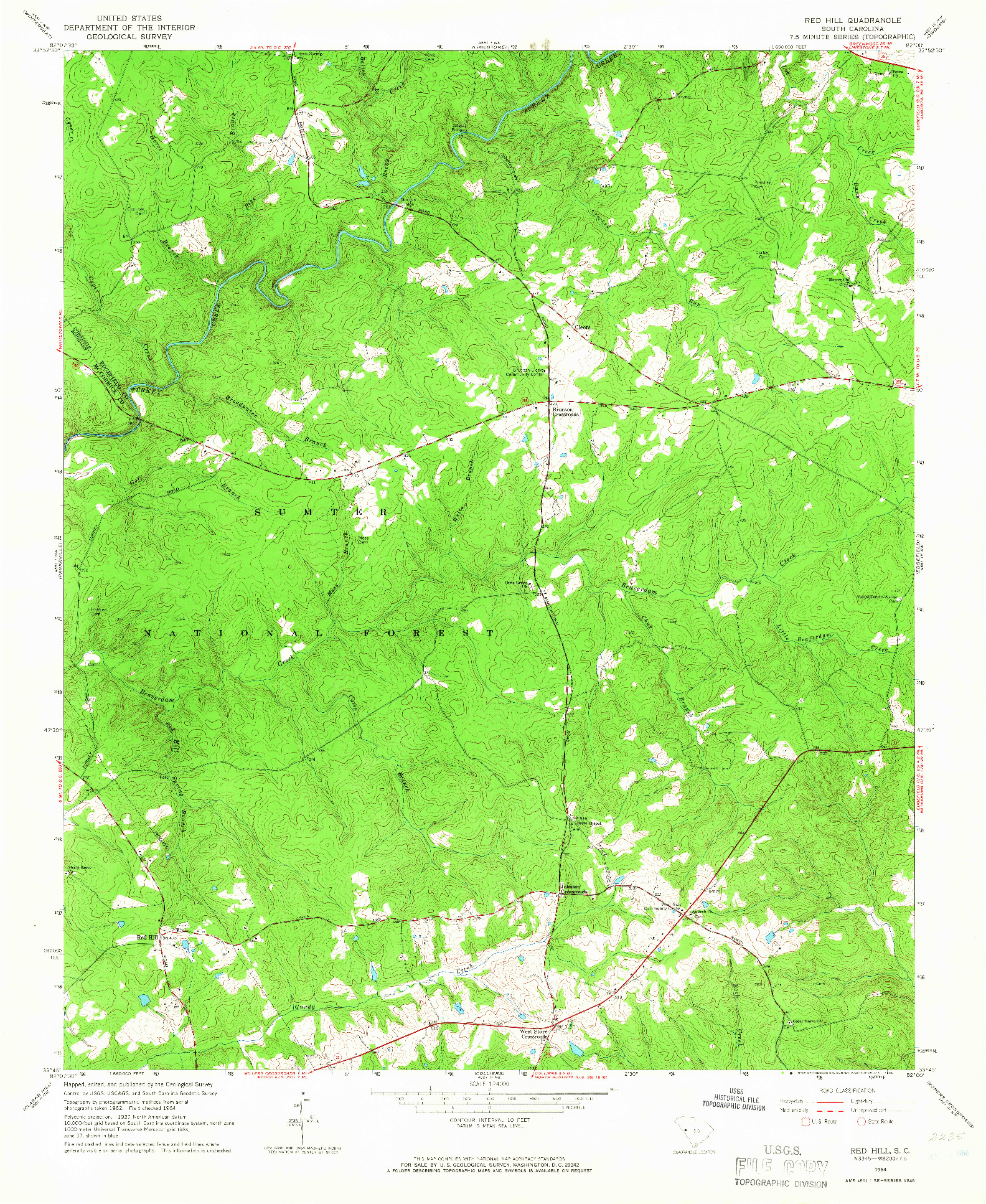 USGS 1:24000-SCALE QUADRANGLE FOR RED HILL, SC 1964