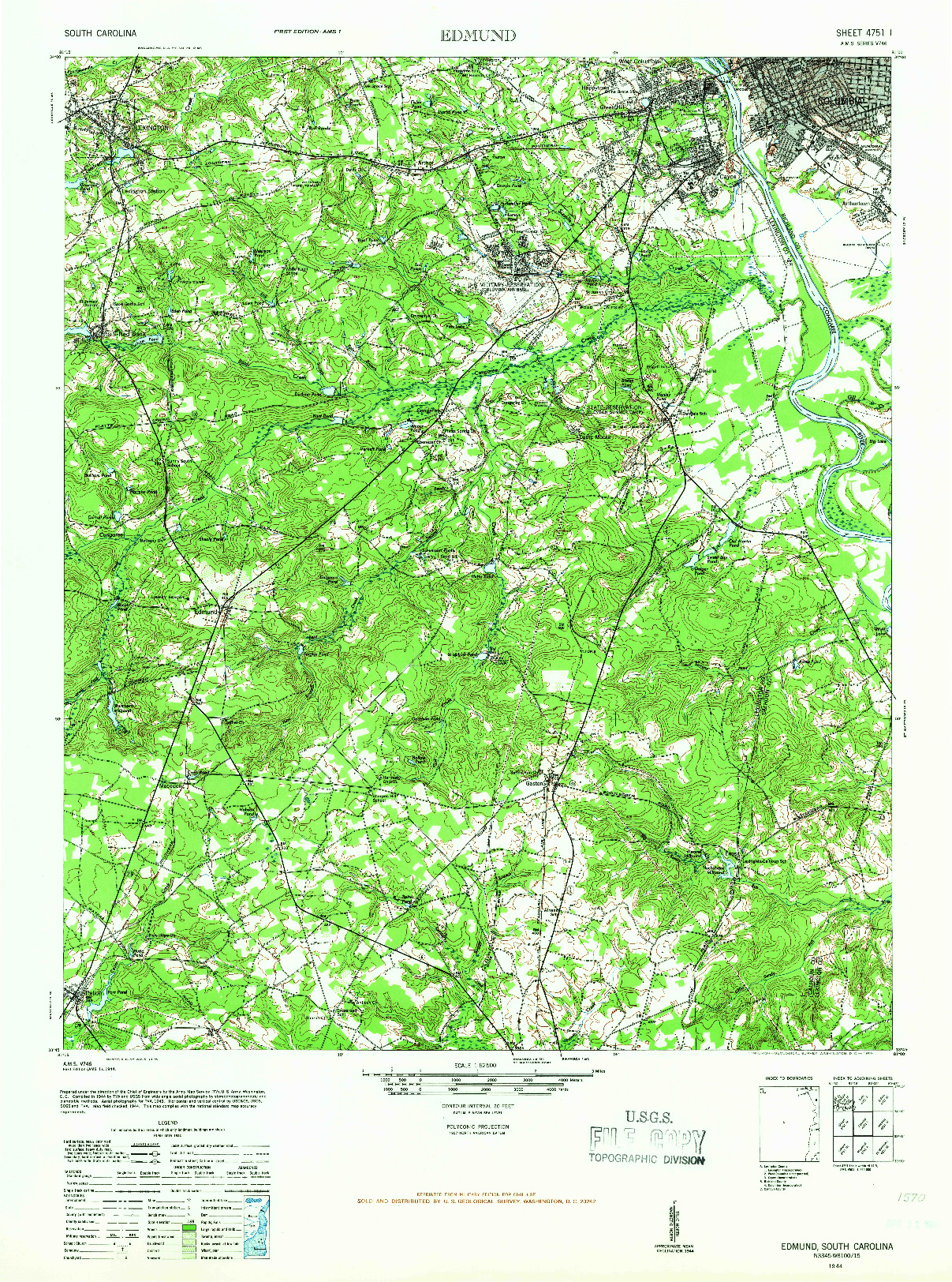 USGS 1:62500-SCALE QUADRANGLE FOR EDMUND, SC 1944