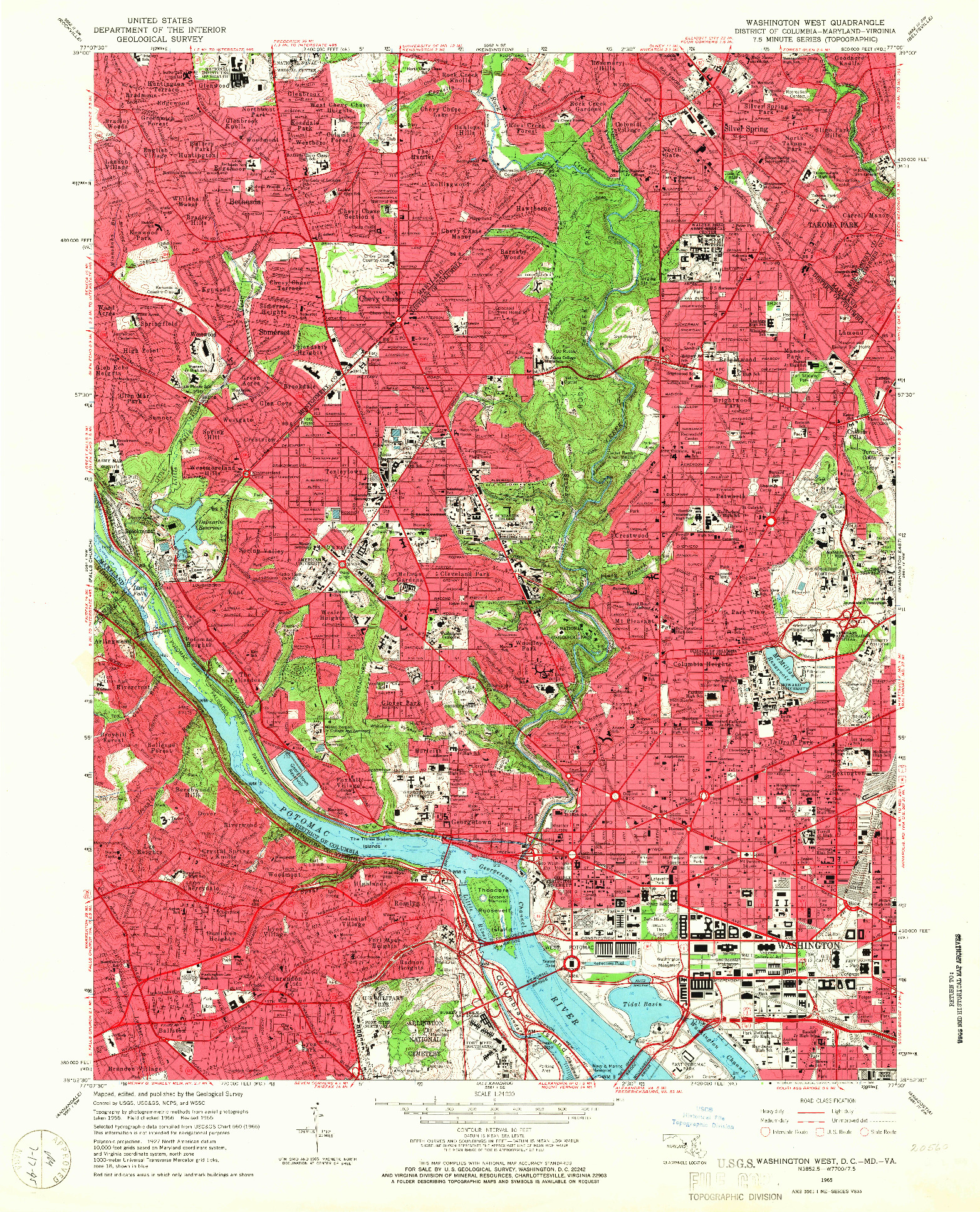 USGS 1:24000-SCALE QUADRANGLE FOR WASHINGTON WEST, DC 1965