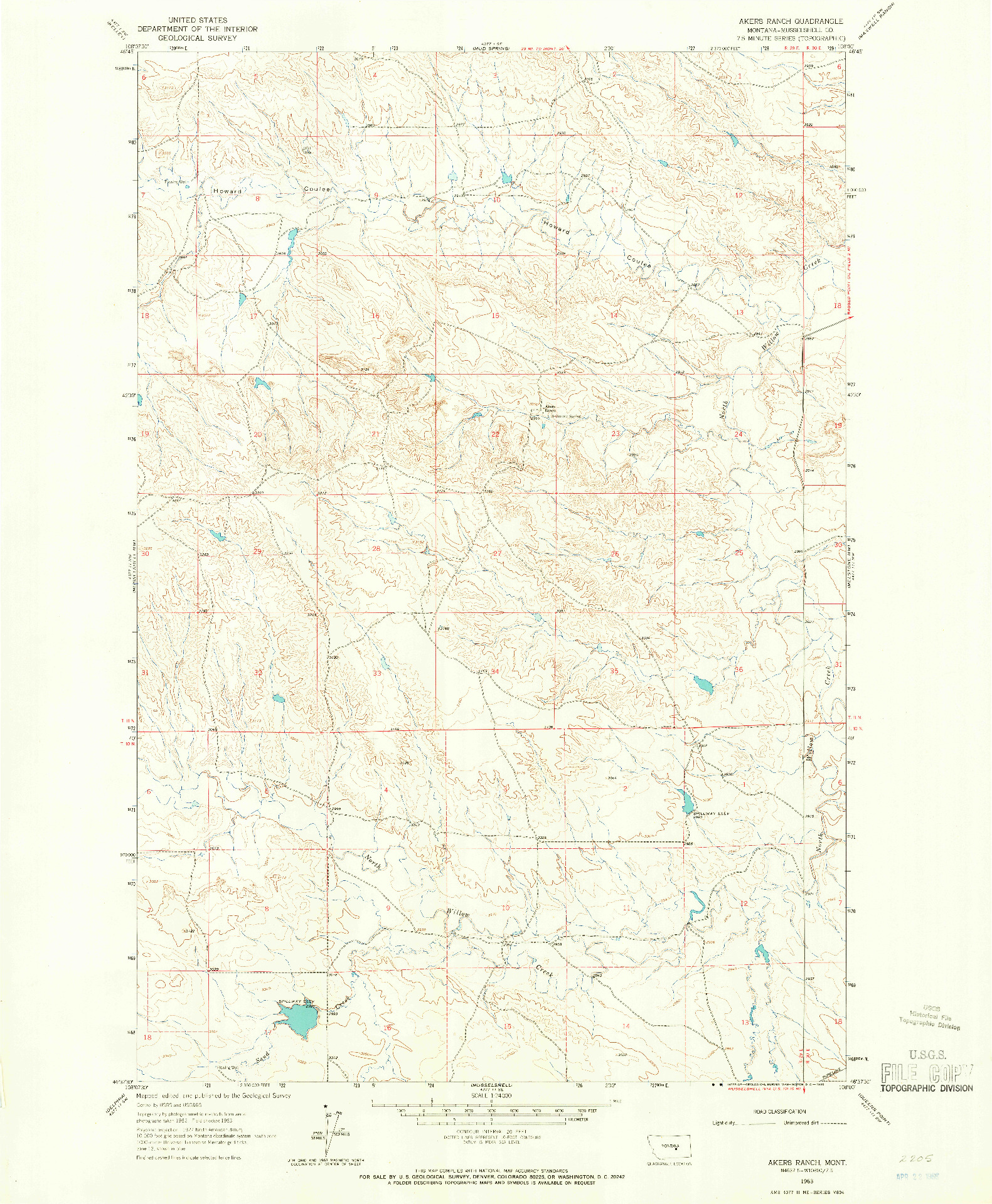 USGS 1:24000-SCALE QUADRANGLE FOR AKERS RANCH, MT 1963