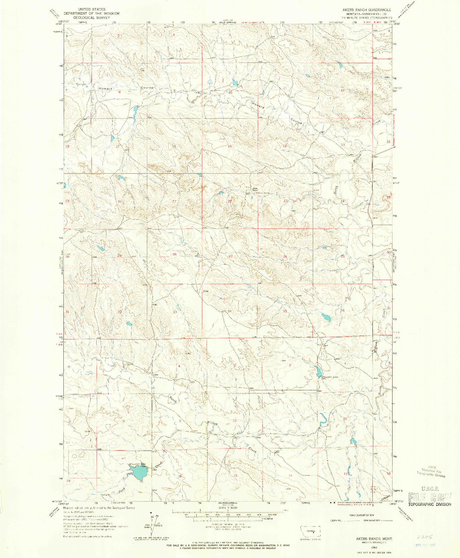 USGS 1:24000-SCALE QUADRANGLE FOR AKERS RANCH, MT 1963