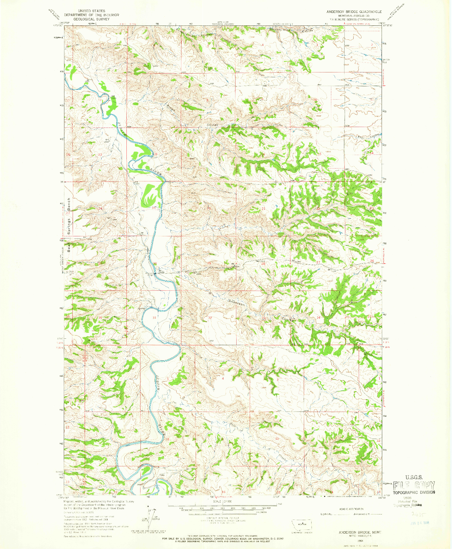 USGS 1:24000-SCALE QUADRANGLE FOR ANDERSON BRIDGE, MT 1964