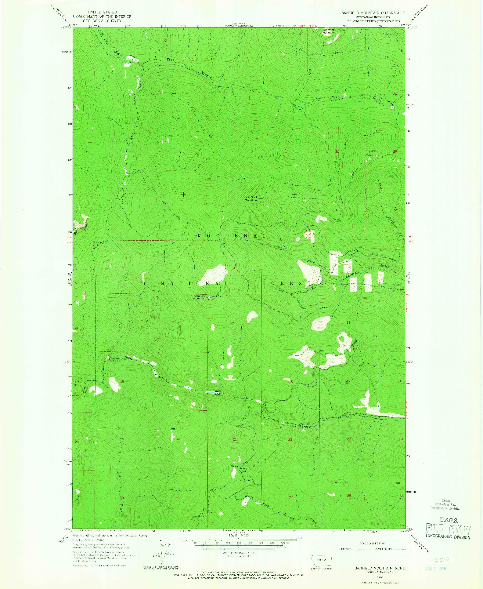 USGS 1:24000-SCALE QUADRANGLE FOR BANFIELD MOUNTAIN, MT 1963