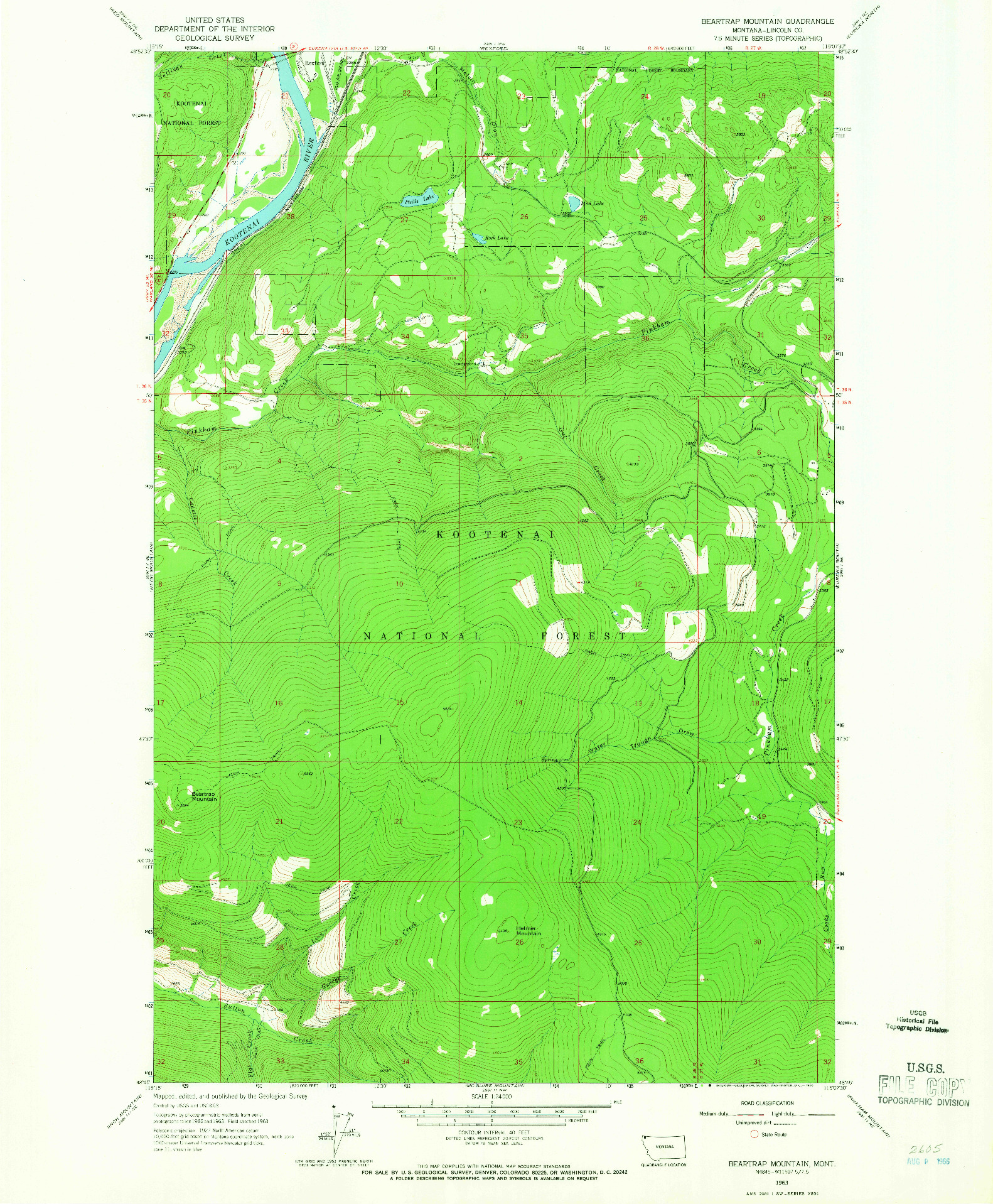 USGS 1:24000-SCALE QUADRANGLE FOR BEARTRAP MOUNTAIN, MT 1963