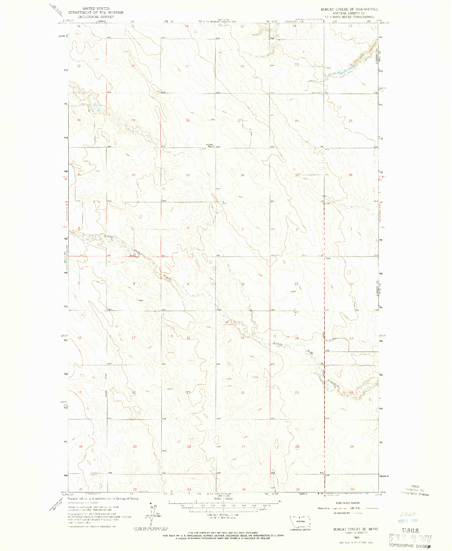 USGS 1:24000-SCALE QUADRANGLE FOR BOBCAT COULEE SE, MT 1963