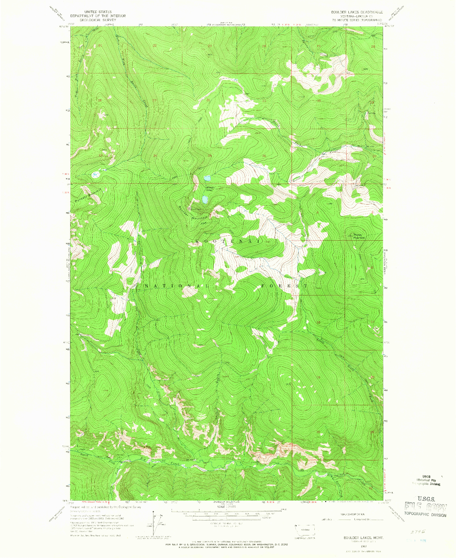 USGS 1:24000-SCALE QUADRANGLE FOR BOULDER LAKES, MT 1963