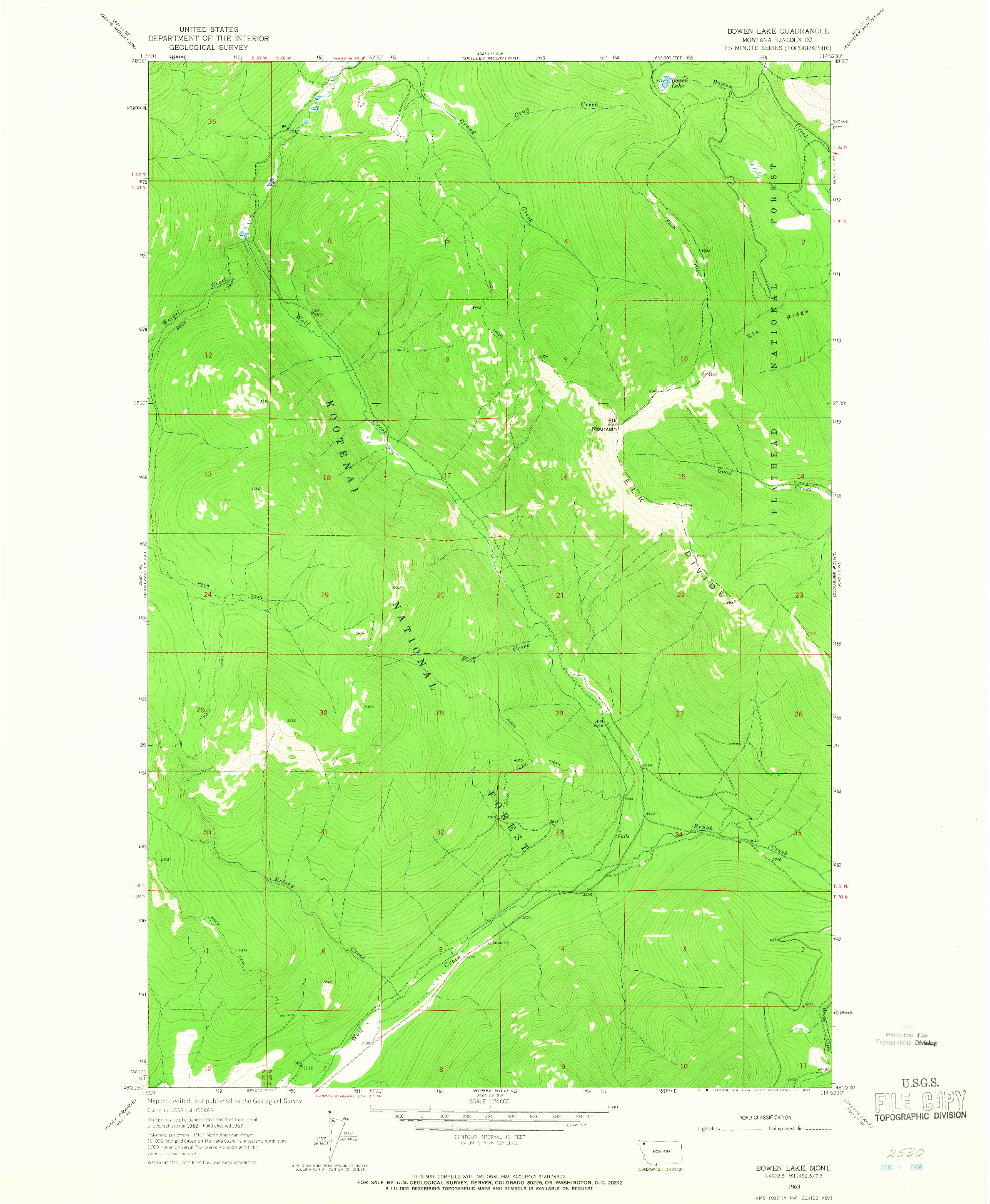 USGS 1:24000-SCALE QUADRANGLE FOR BOWEN LAKE, MT 1963