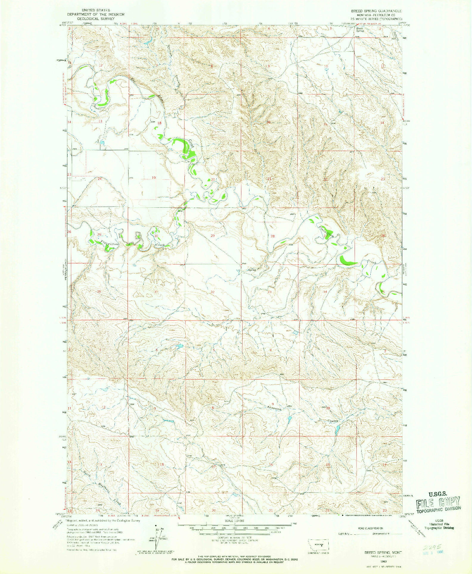 USGS 1:24000-SCALE QUADRANGLE FOR BREED SPRING, MT 1963