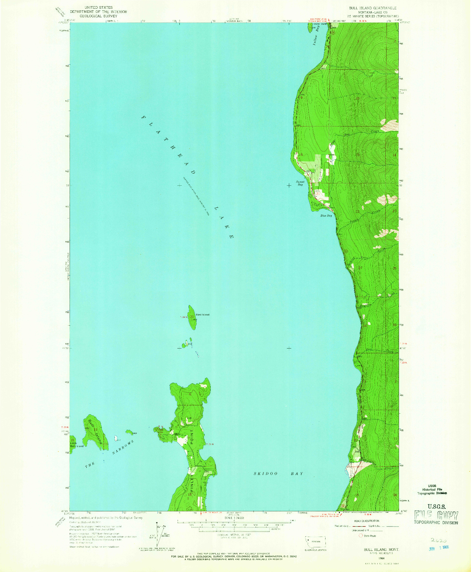 USGS 1:24000-SCALE QUADRANGLE FOR BULL ISLAND, MT 1964