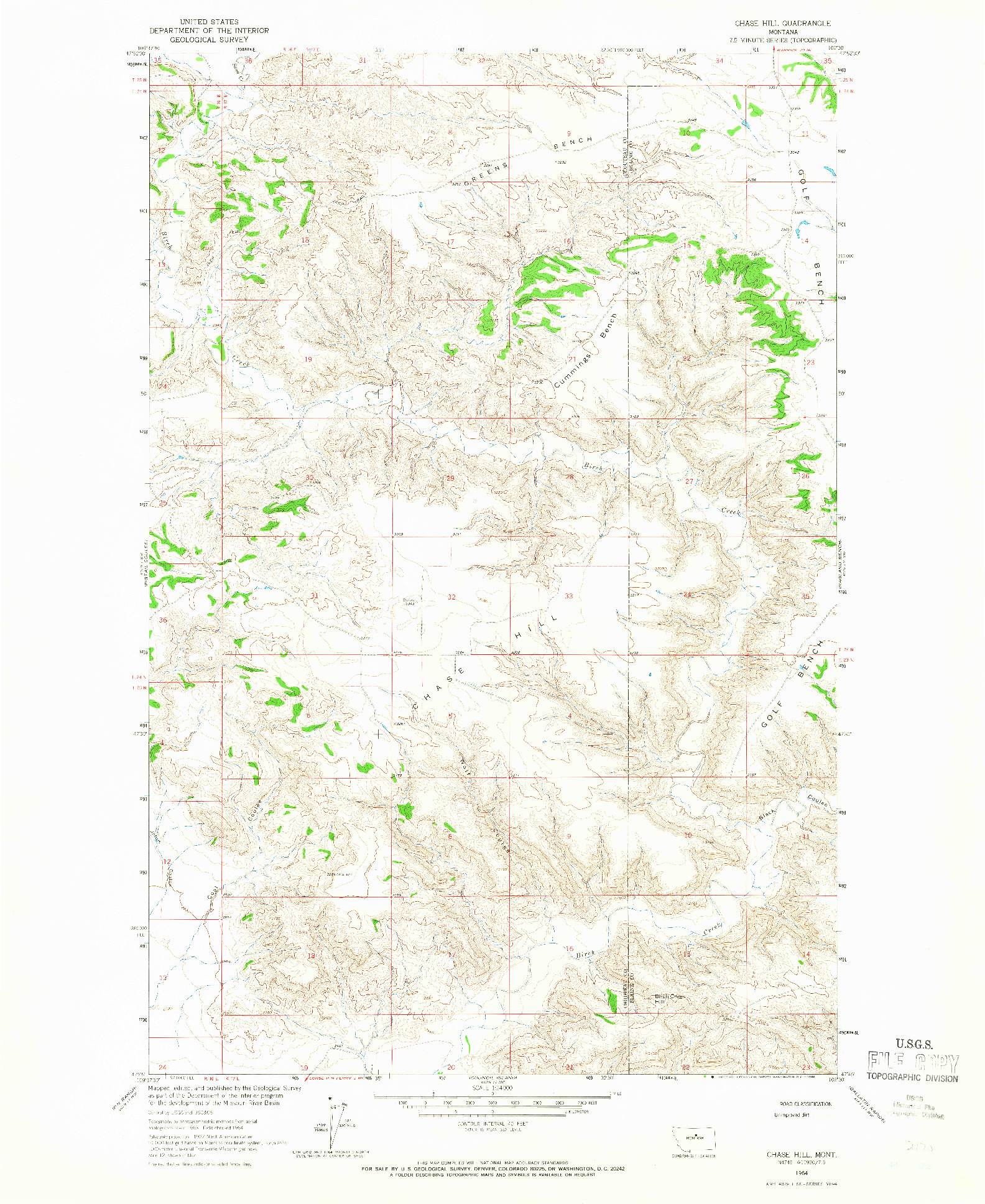 USGS 1:24000-SCALE QUADRANGLE FOR CHASE HILL, MT 1964