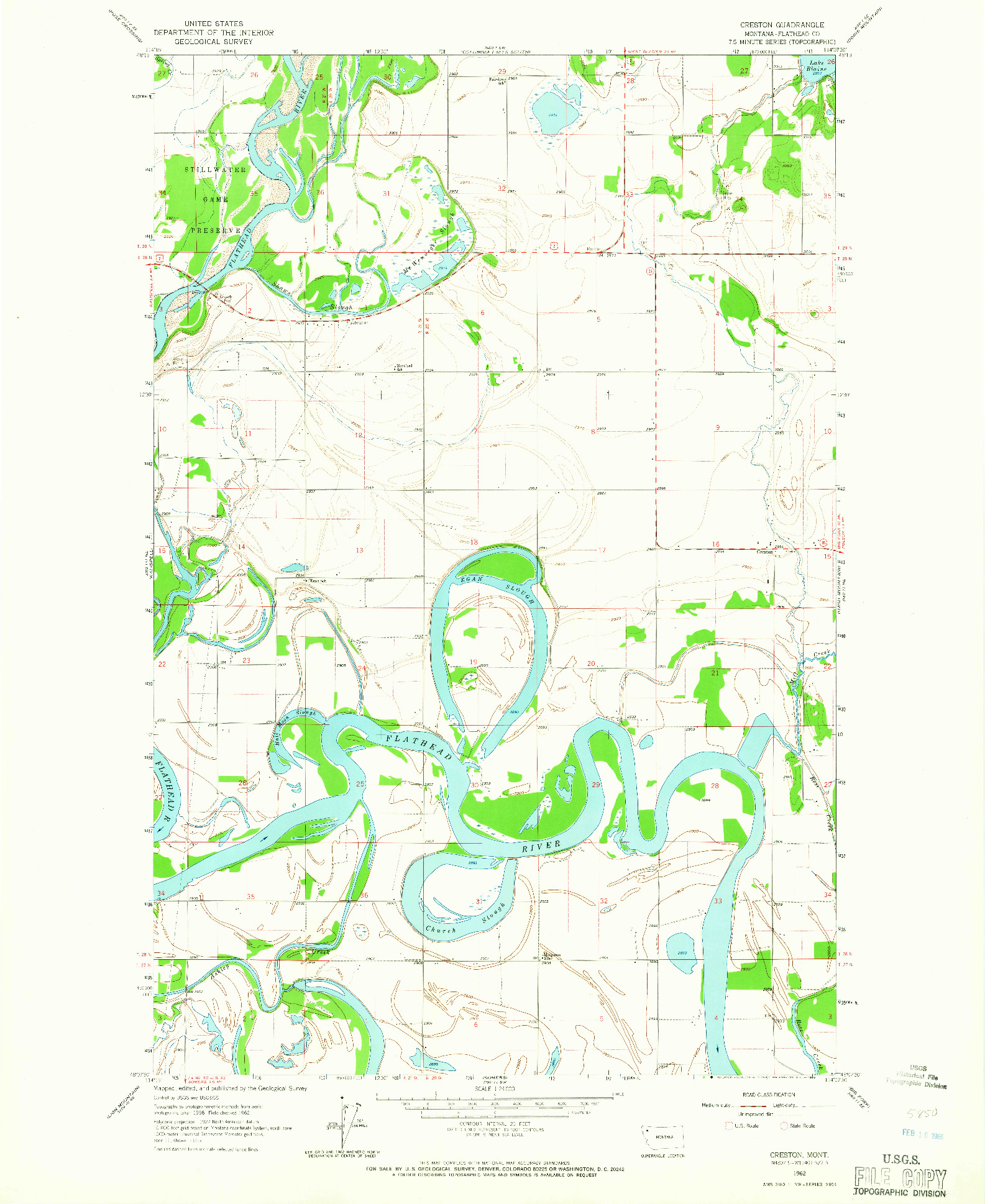 USGS 1:24000-SCALE QUADRANGLE FOR CRESTON, MT 1962