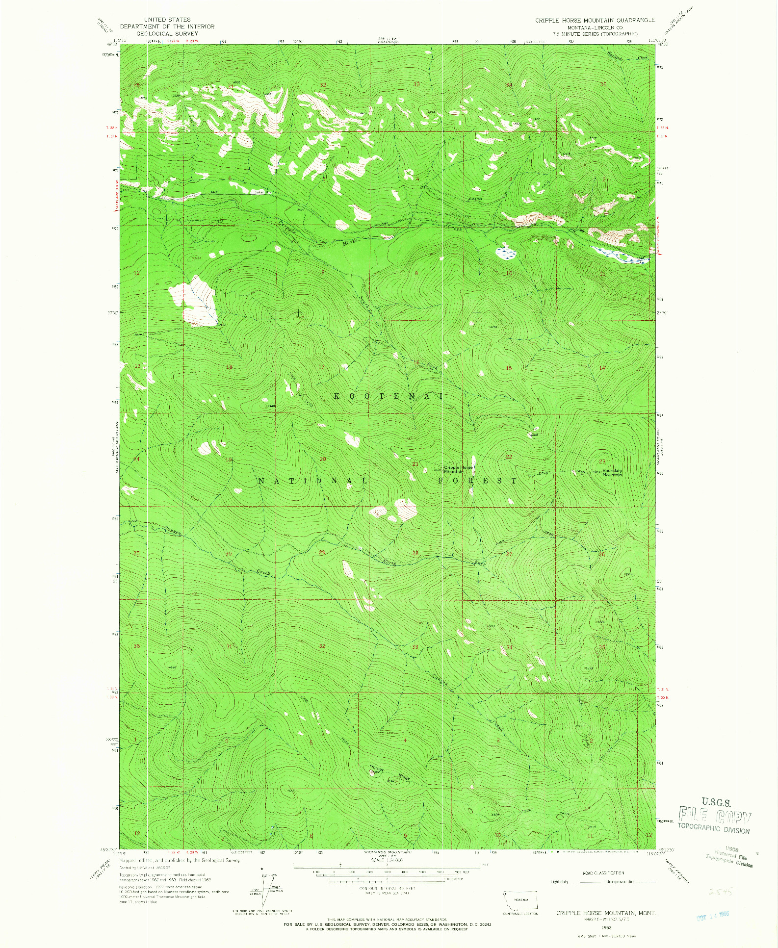 USGS 1:24000-SCALE QUADRANGLE FOR CRIPPLE HORSE MOUNTAIN, MT 1963