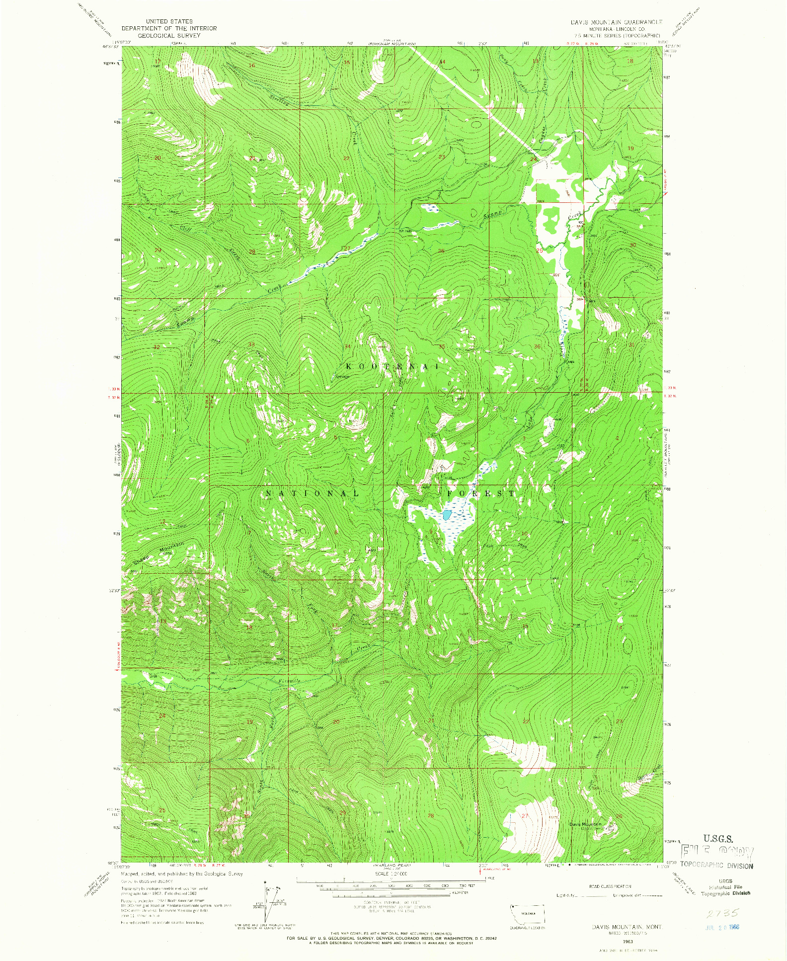 USGS 1:24000-SCALE QUADRANGLE FOR DAVIS MOUNTAIN, MT 1963