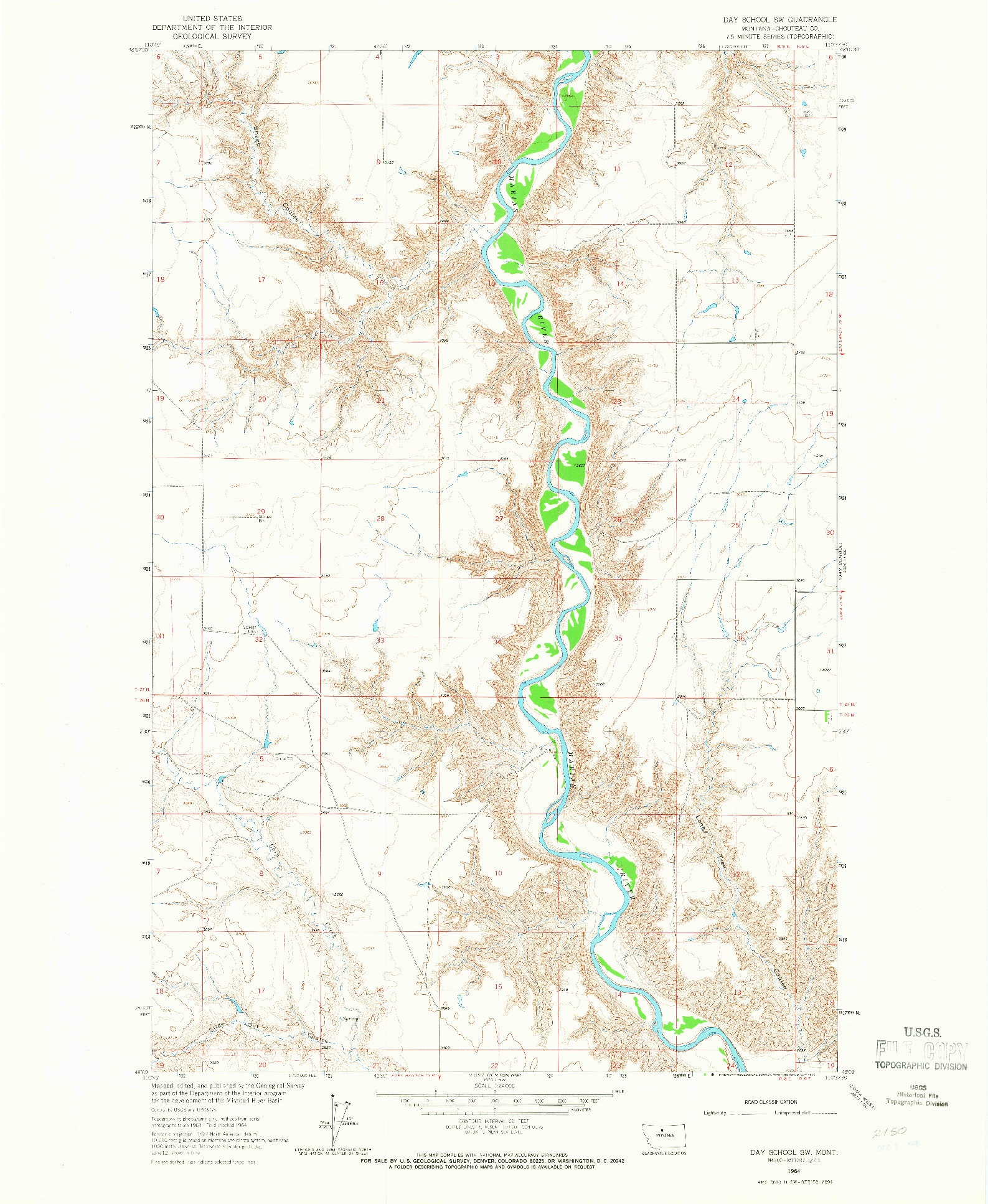 USGS 1:24000-SCALE QUADRANGLE FOR DAY SCHOOL SW, MT 1964